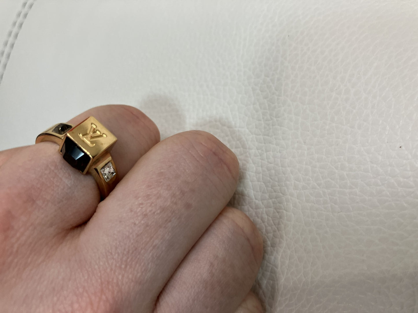 Louis Vuitton Gamble Ring Gold Crystal Black M75426 Size US 5.5 EU 50 JP 10