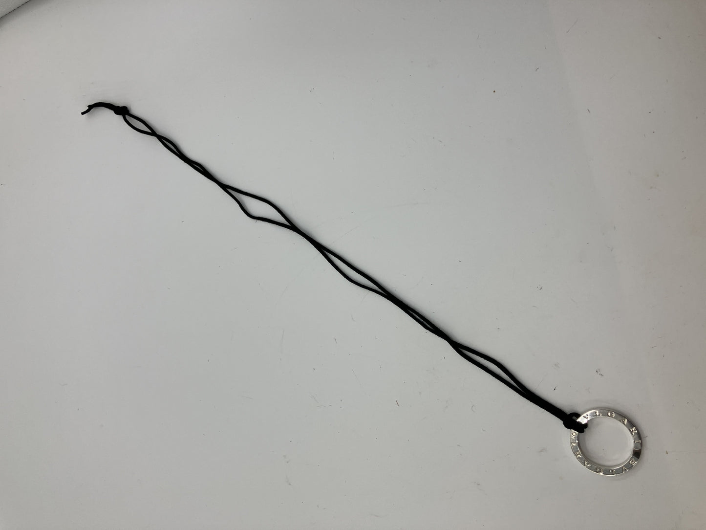 BVLGARI BVLGARI Logo Ring Pendant Sterling Silver 925 Cord Necklace 33mm Box