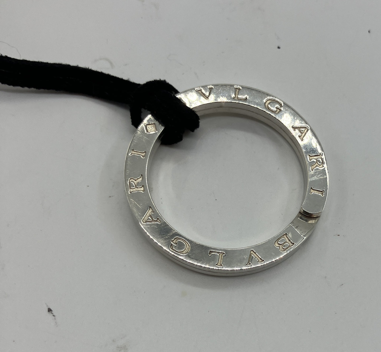 BVLGARI BVLGARI Logo Ring Pendant Sterling Silver 925 Cord Necklace 33mm Box