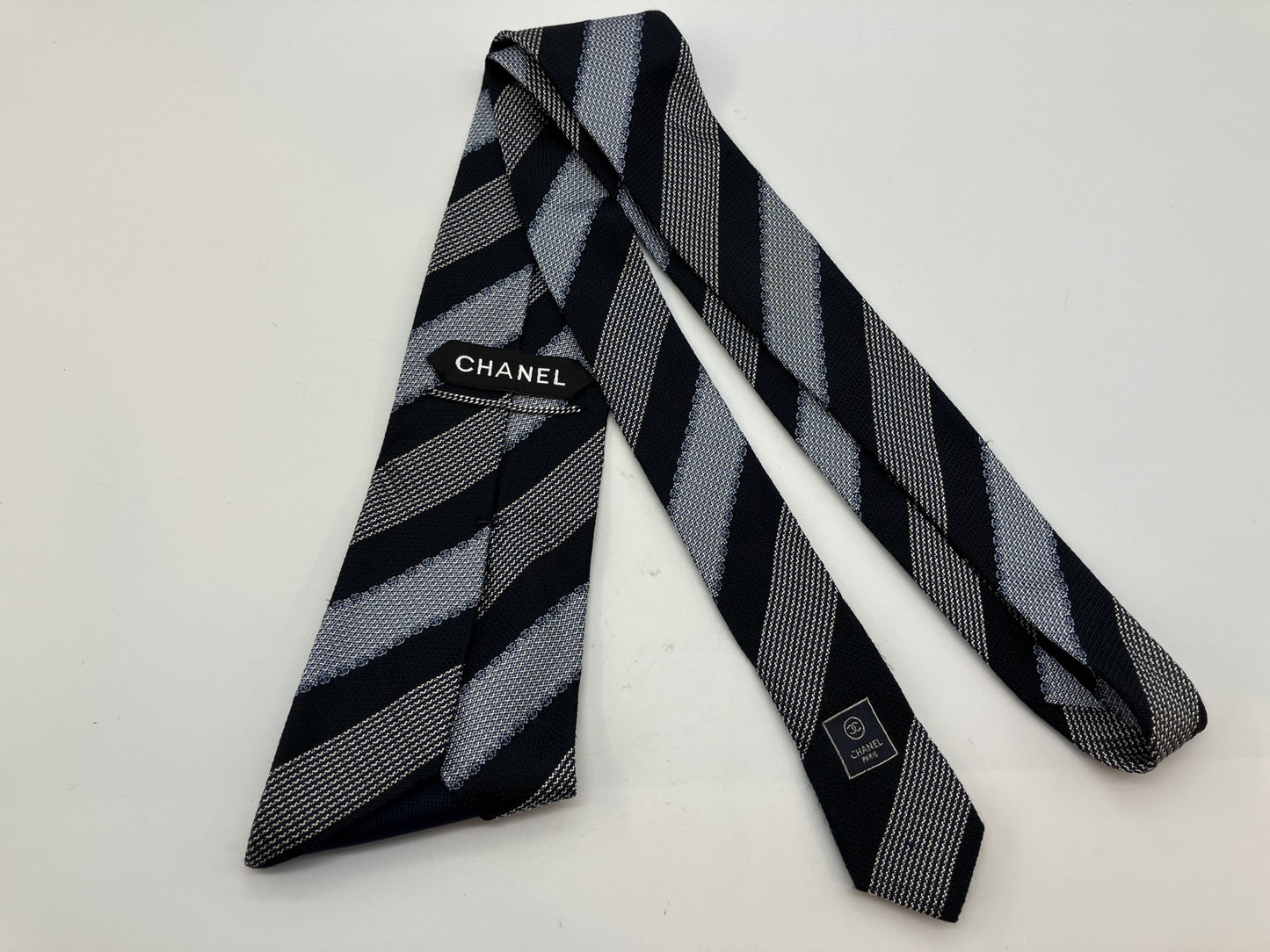 CHANEL Tie - Navy & Gray - 10 cm (3.94 inch) Wide -
