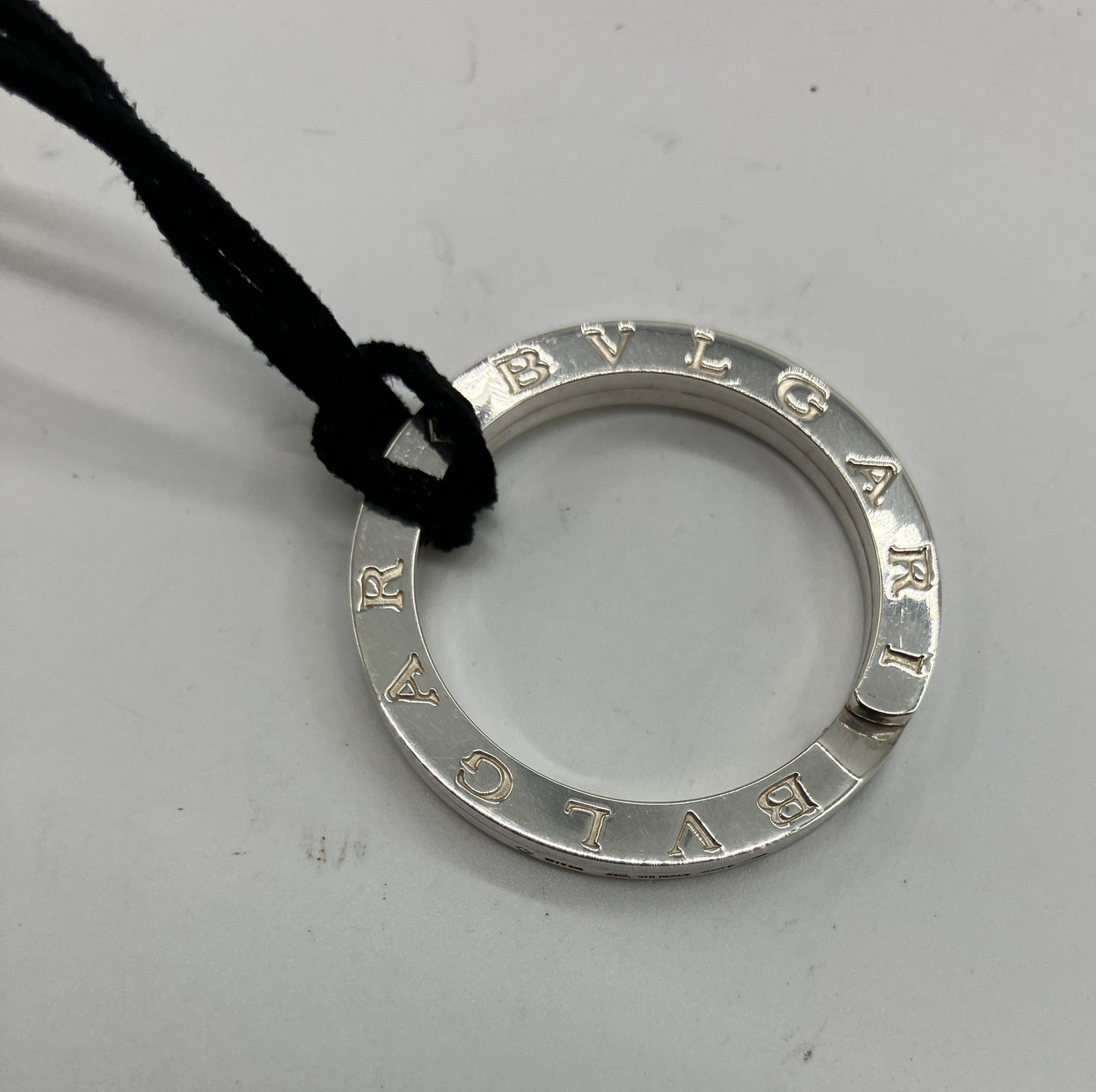 BVLGARI BVLGARI Logo Ring Pendant Sterling Silver 925 Cord Necklace 33mm Box