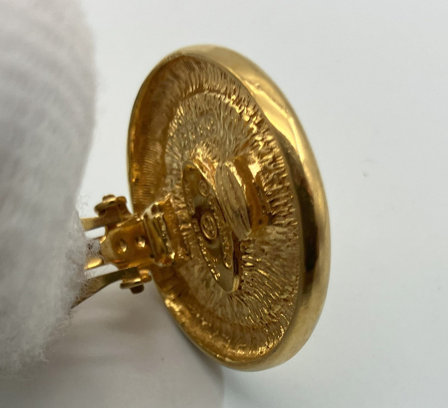 CHANEL CC Logo Round Earring, Single, Gold Tone, 1.1" Diameter, Made in France