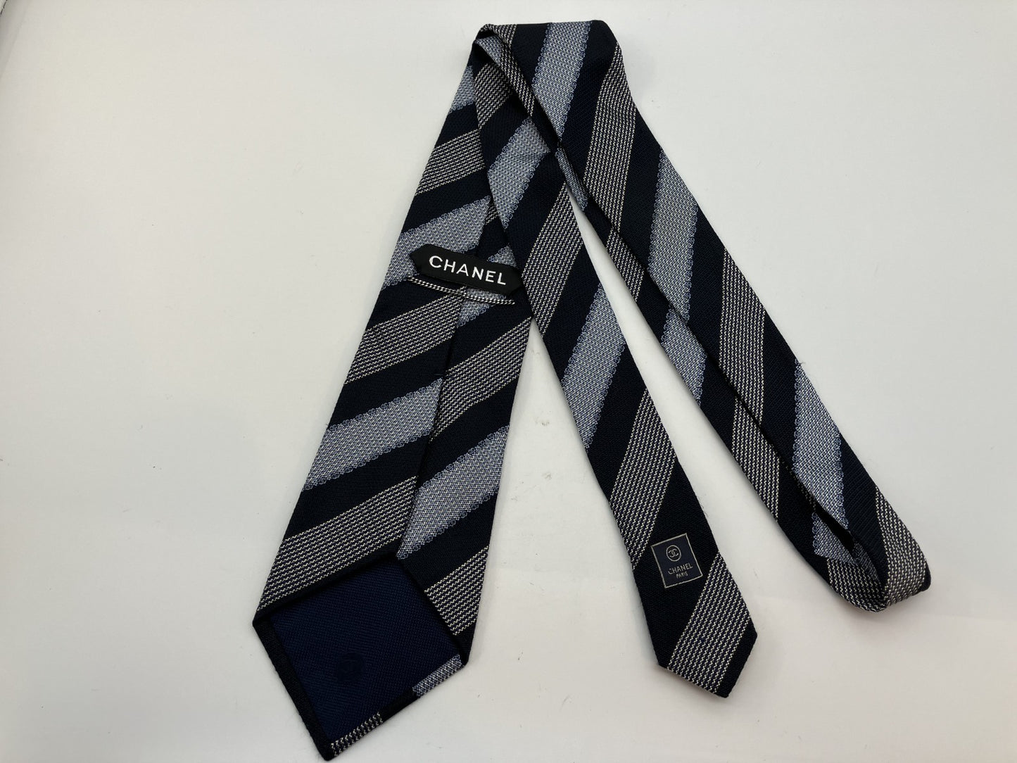 CHANEL Tie - Navy & Gray - 10 cm (3.94 inch) Wide -