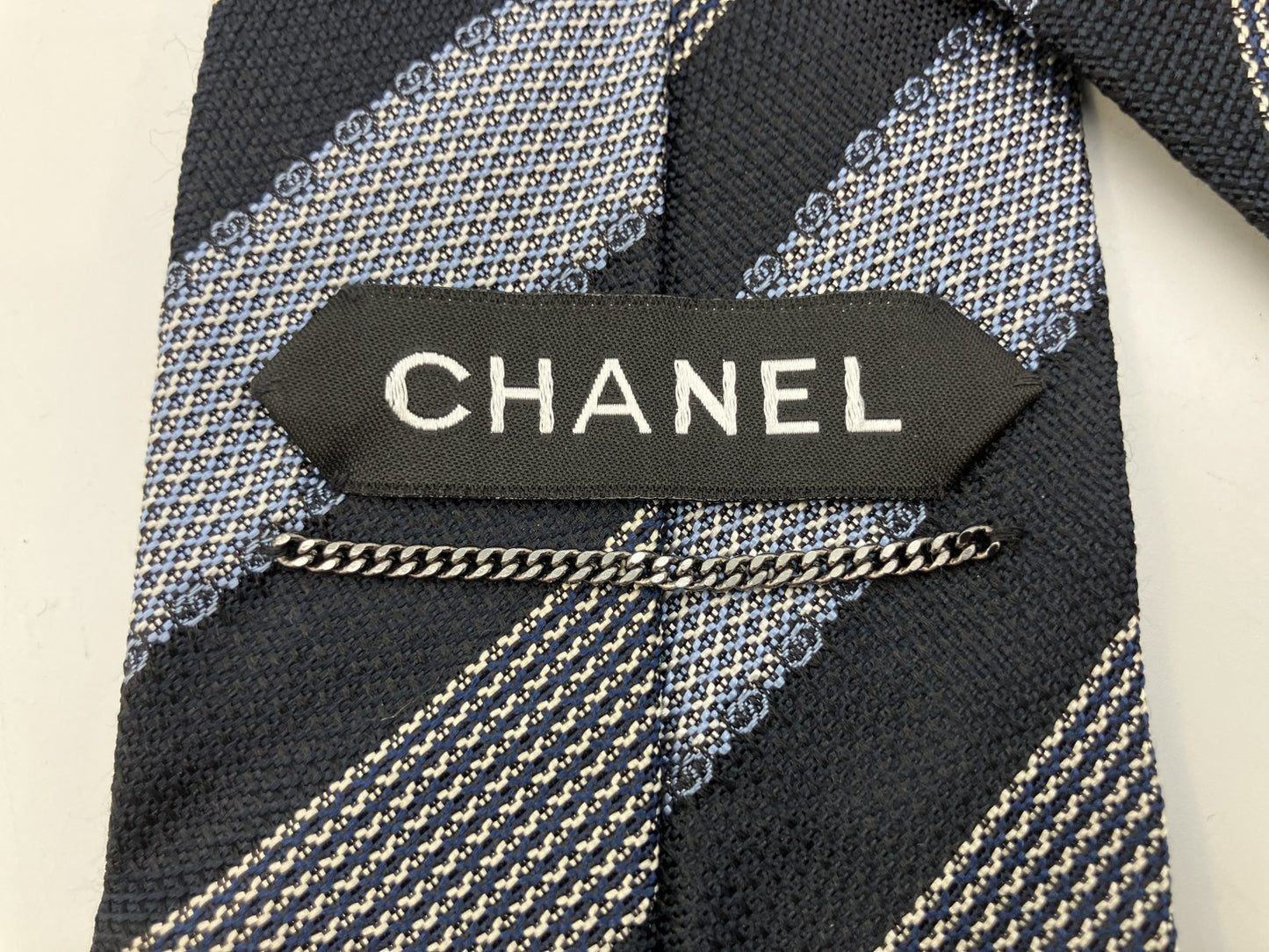 CHANEL Tie - Navy & Gray - 10 cm (3.94 inch) Wide -