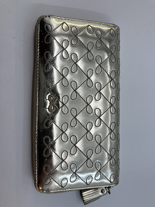 Anya Hindmarch Bow Quilted Zip Around Long Wallet Metallic Gold Patent Leather