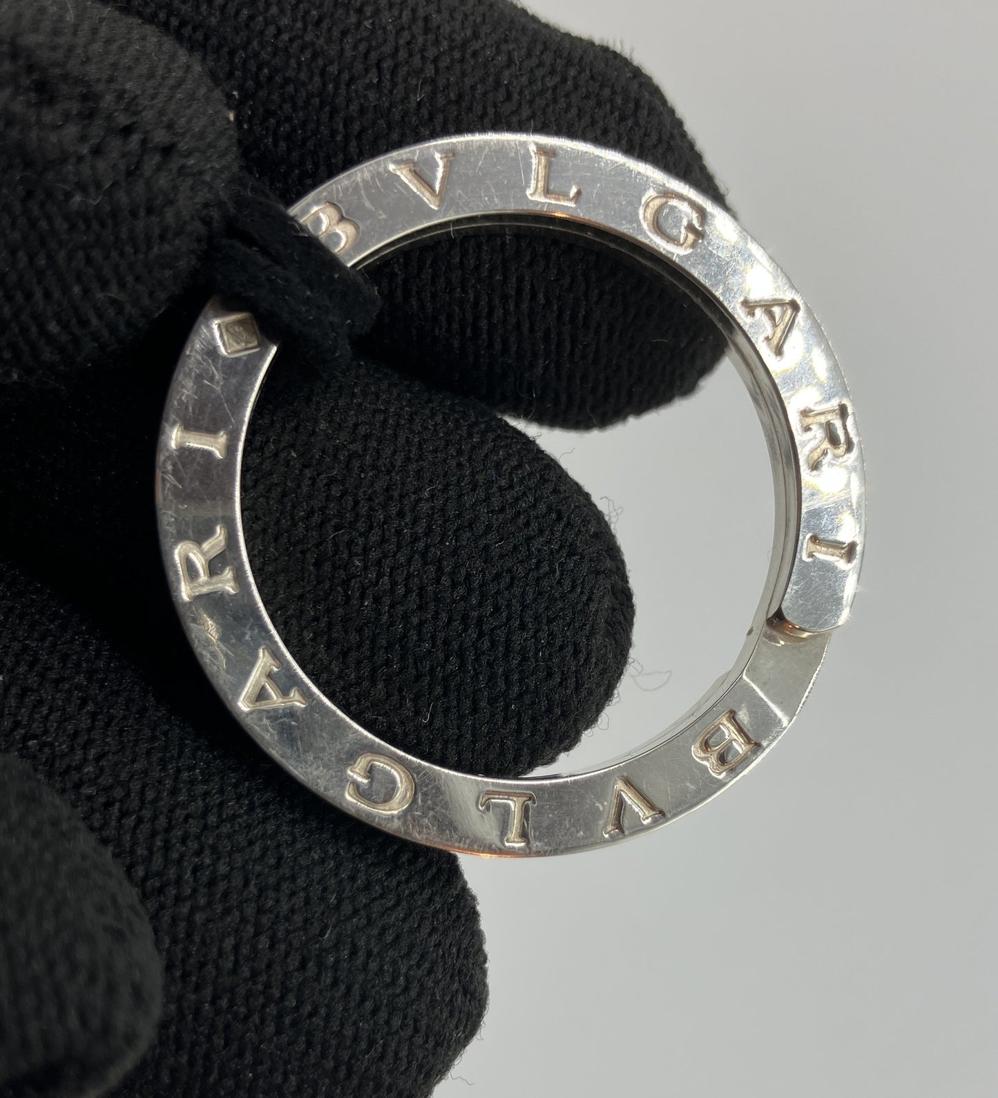 BVLGARI BVLGARI Logo Ring Pendant Sterling Silver 925 Cord Necklace 33mm Box