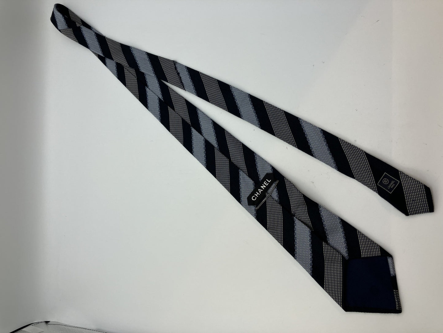 CHANEL Tie - Navy & Gray - 10 cm (3.94 inch) Wide -