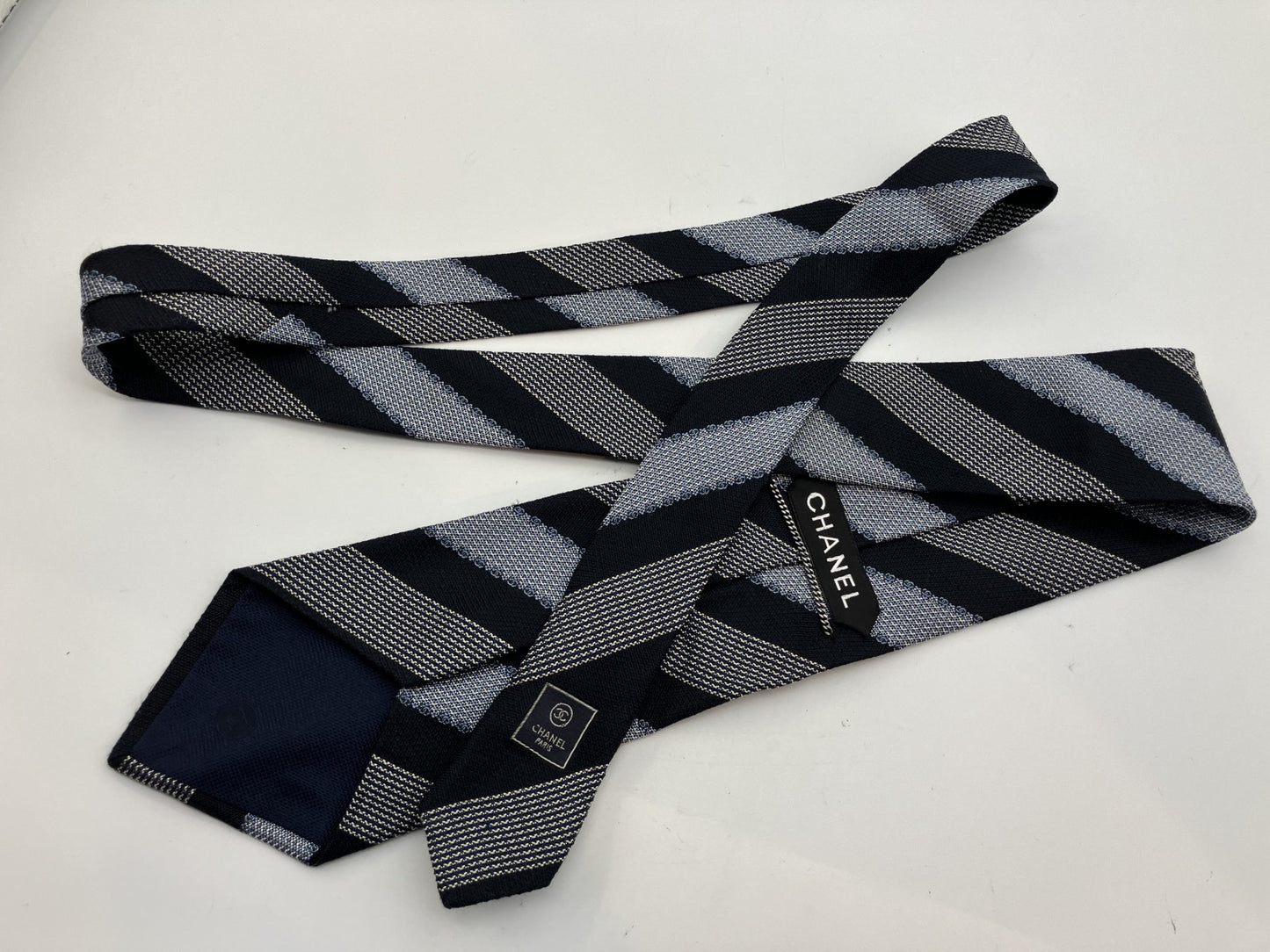 CHANEL Tie - Navy & Gray - 10 cm (3.94 inch) Wide -