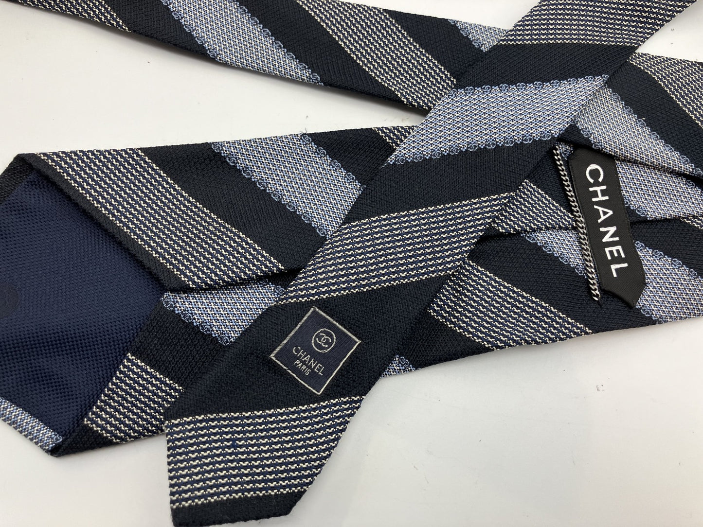 CHANEL Tie - Navy & Gray - 10 cm (3.94 inch) Wide -