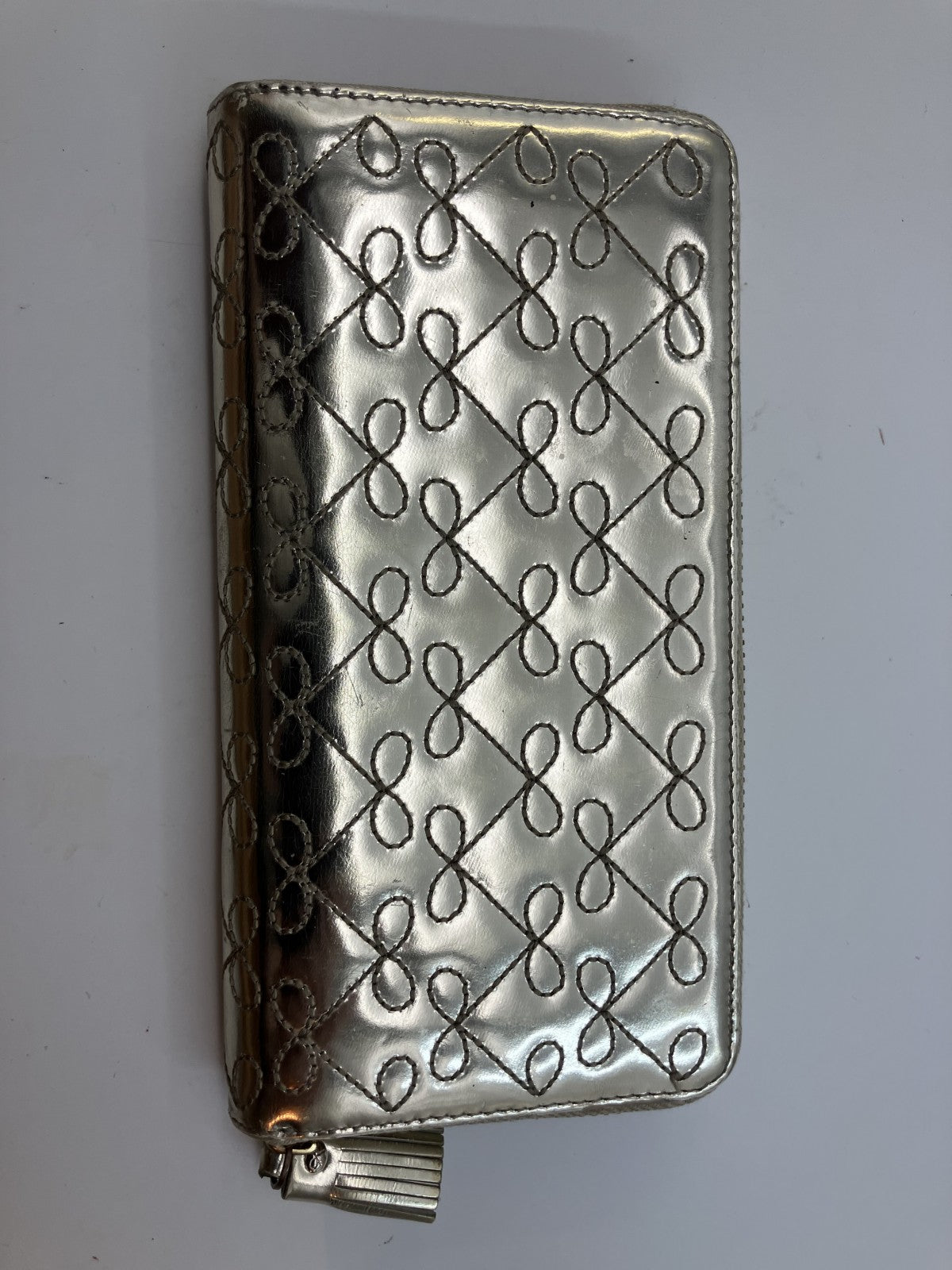 Anya Hindmarch Bow Quilted Zip Around Long Wallet Metallic Gold Patent Leather