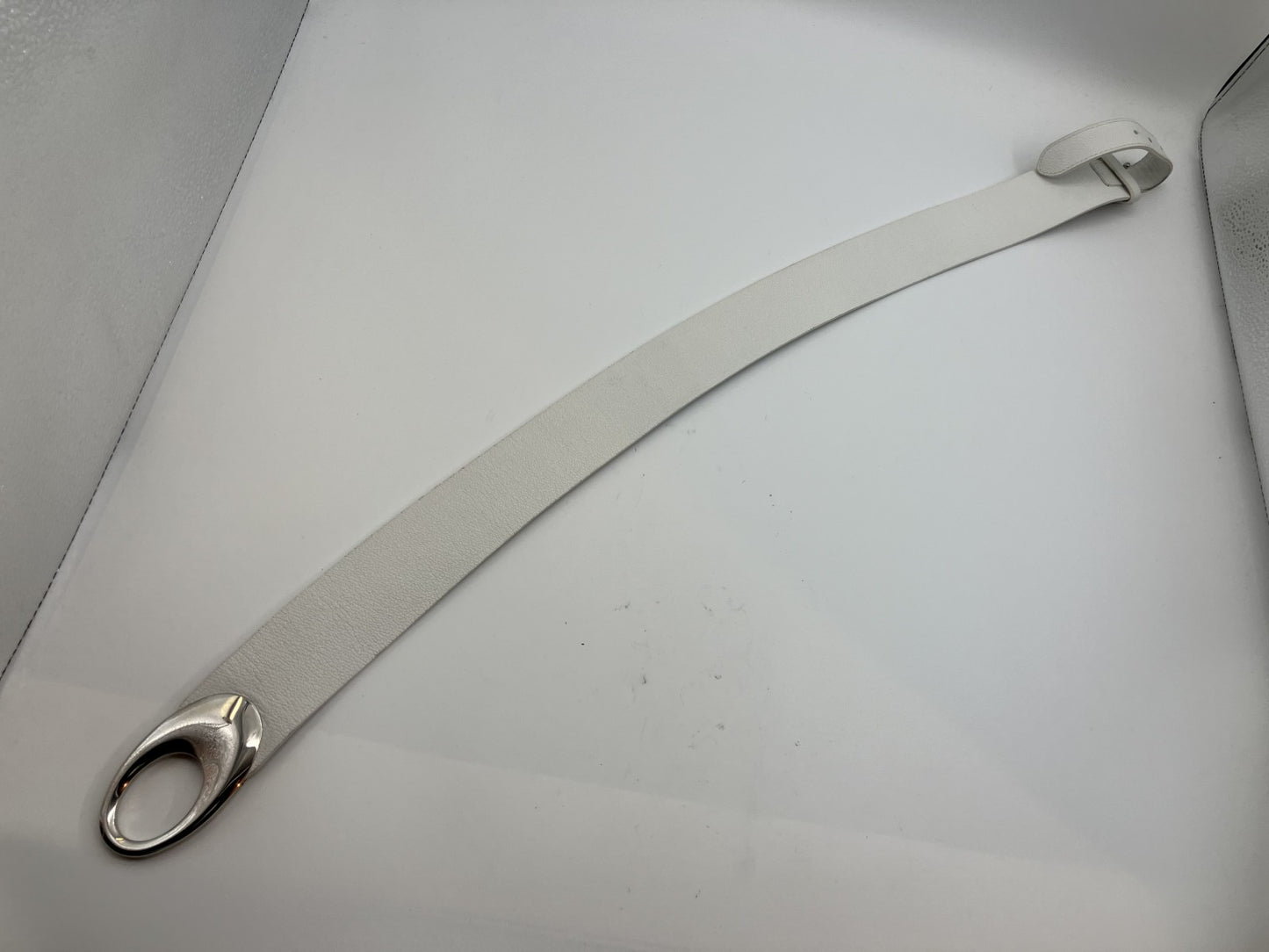 Bulgari Leather Belt Length 100cm(39.37 inch) Width 5cm(1.97 inch) White and Silver with box and bag
