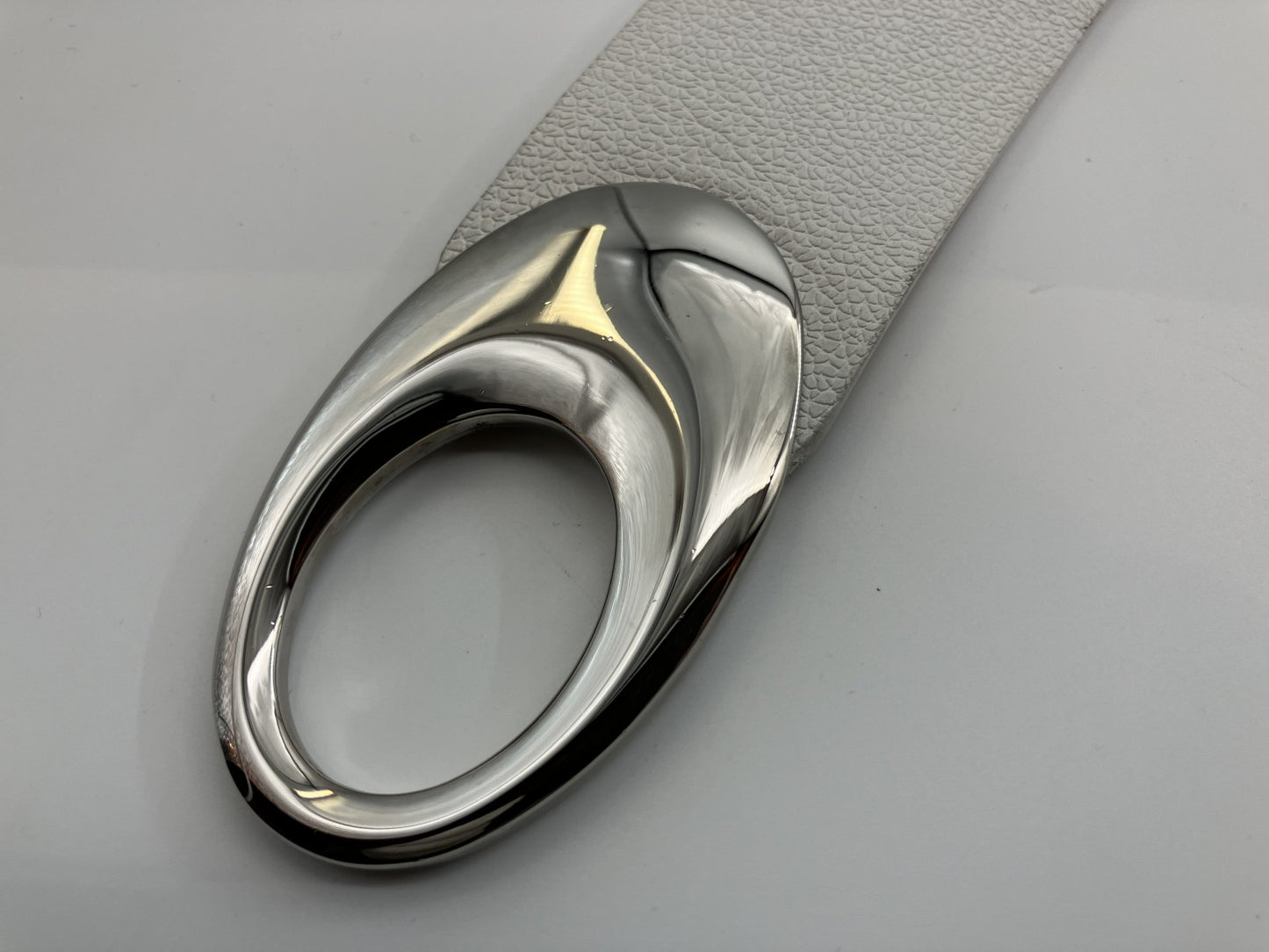 Bulgari Leather Belt Length 100cm(39.37 inch) Width 5cm(1.97 inch) White and Silver with box and bag