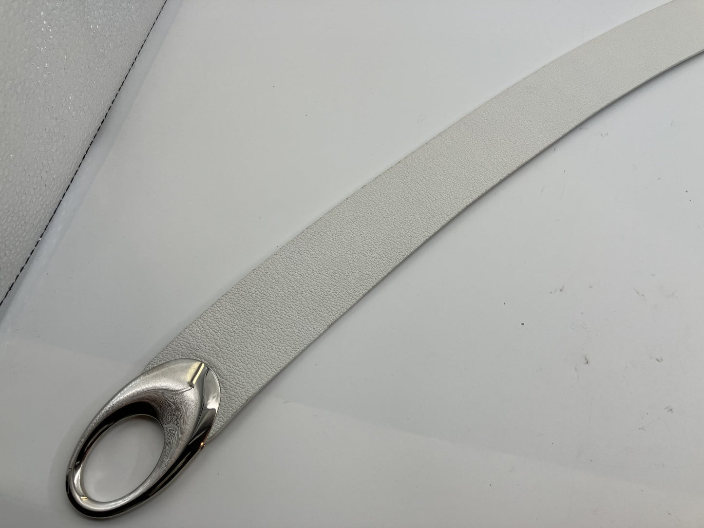 Bulgari Leather Belt Length 100cm(39.37 inch) Width 5cm(1.97 inch) White and Silver with box and bag