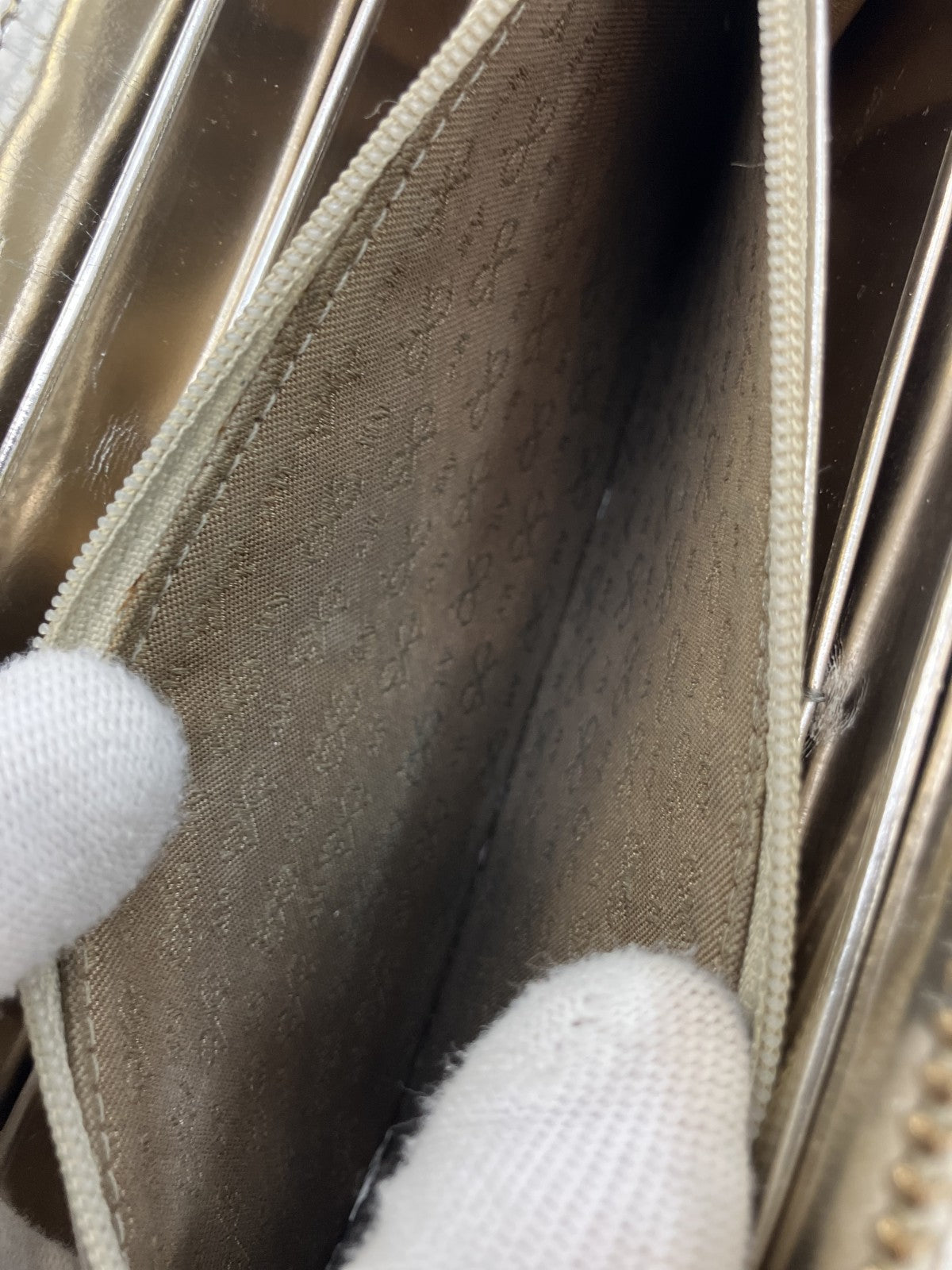 Anya Hindmarch Bow Quilted Zip Around Long Wallet Metallic Gold Patent Leather