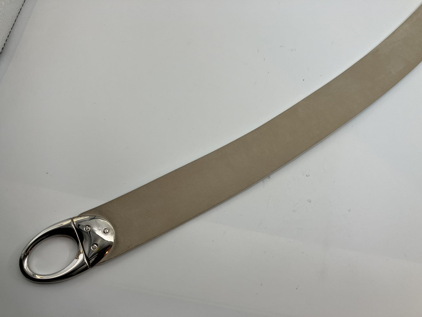 Bulgari Leather Belt Length 100cm(39.37 inch) Width 5cm(1.97 inch) White and Silver with box and bag