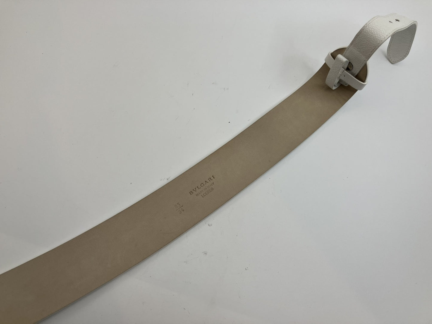 Bulgari Leather Belt Length 100cm(39.37 inch) Width 5cm(1.97 inch) White and Silver with box and bag