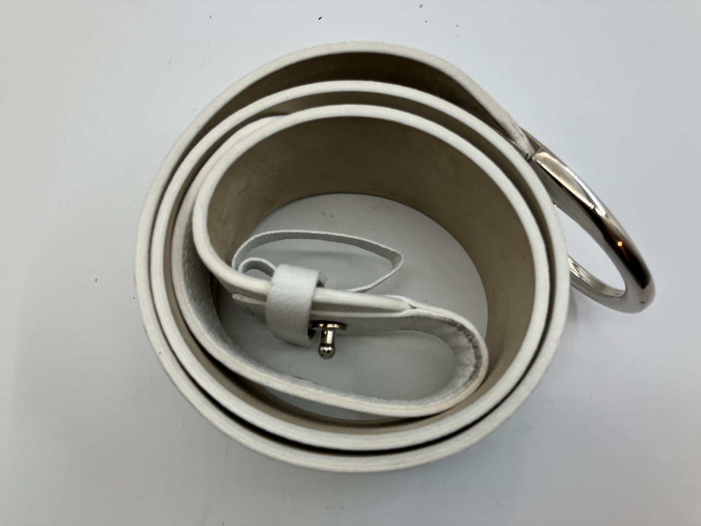Bulgari Leather Belt Length 100cm(39.37 inch) Width 5cm(1.97 inch) White and Silver with box and bag
