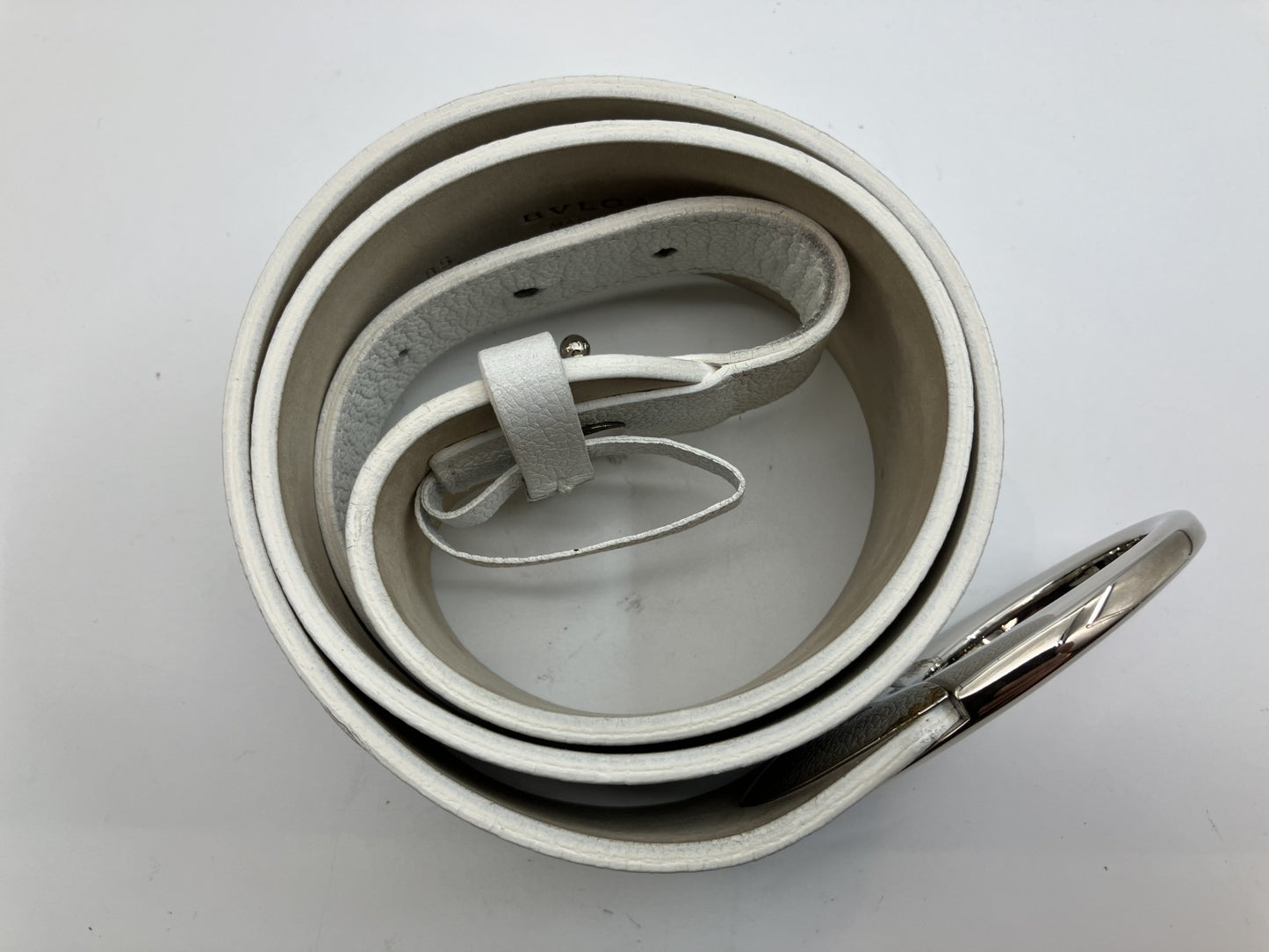 Bulgari Leather Belt Length 100cm(39.37 inch) Width 5cm(1.97 inch) White and Silver with box and bag