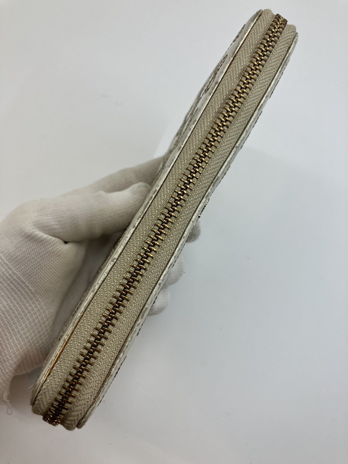 Anya Hindmarch Bow Quilted Zip Around Long Wallet Metallic Gold Patent Leather