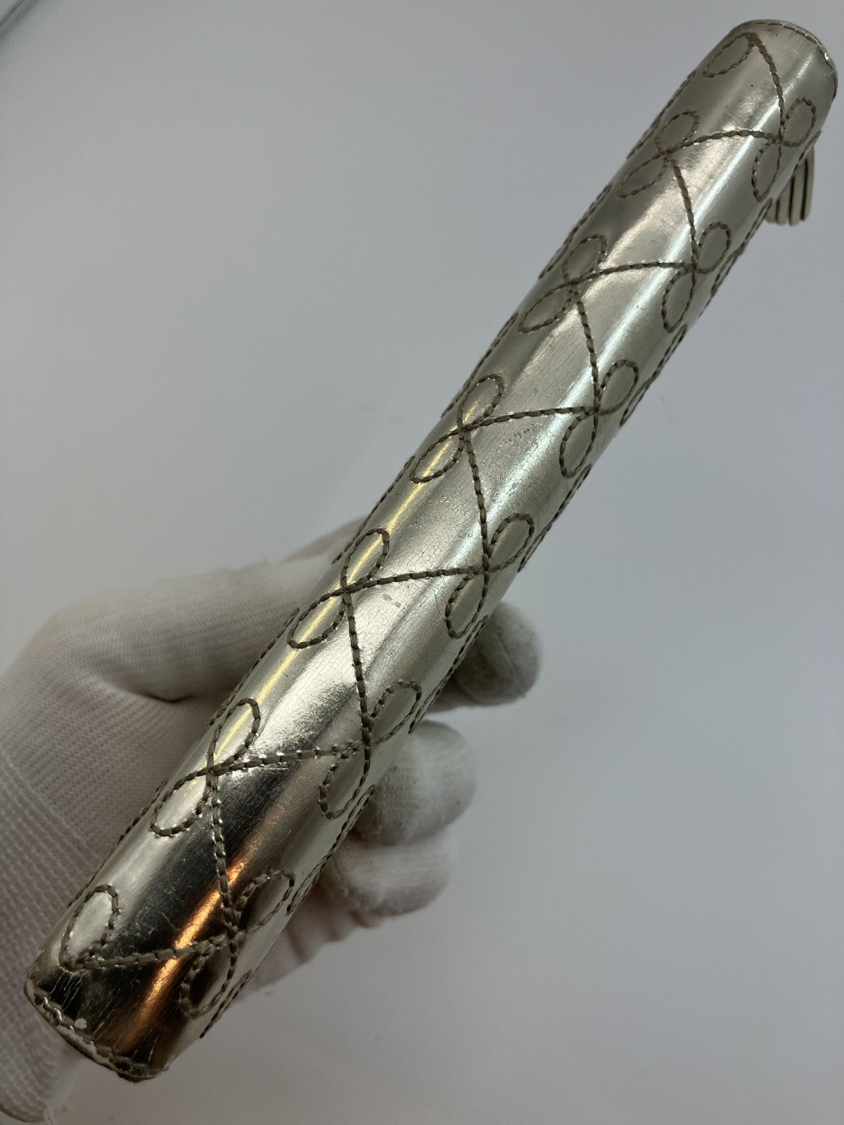 Anya Hindmarch Bow Quilted Zip Around Long Wallet Metallic Gold Patent Leather