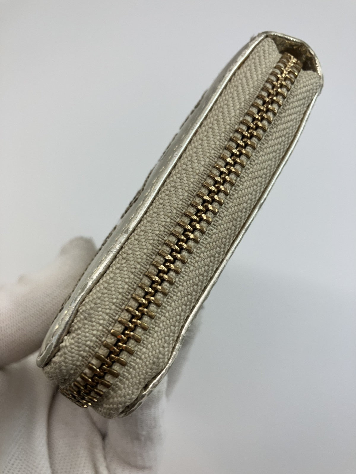 Anya Hindmarch Bow Quilted Zip Around Long Wallet Metallic Gold Patent Leather