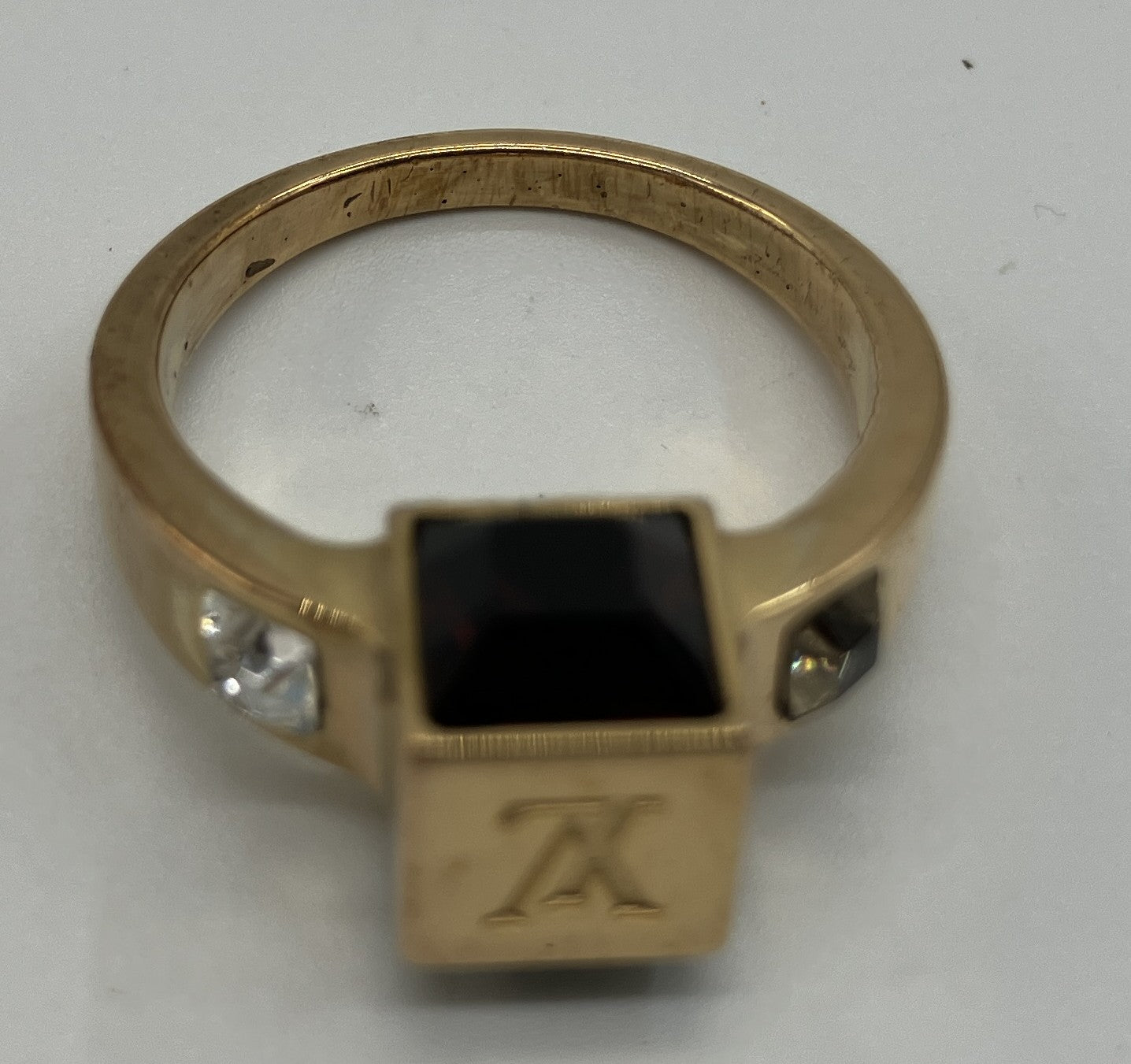 Louis Vuitton Gamble Ring Gold Crystal Black M75426 Size US 5.5 EU 50 JP 10