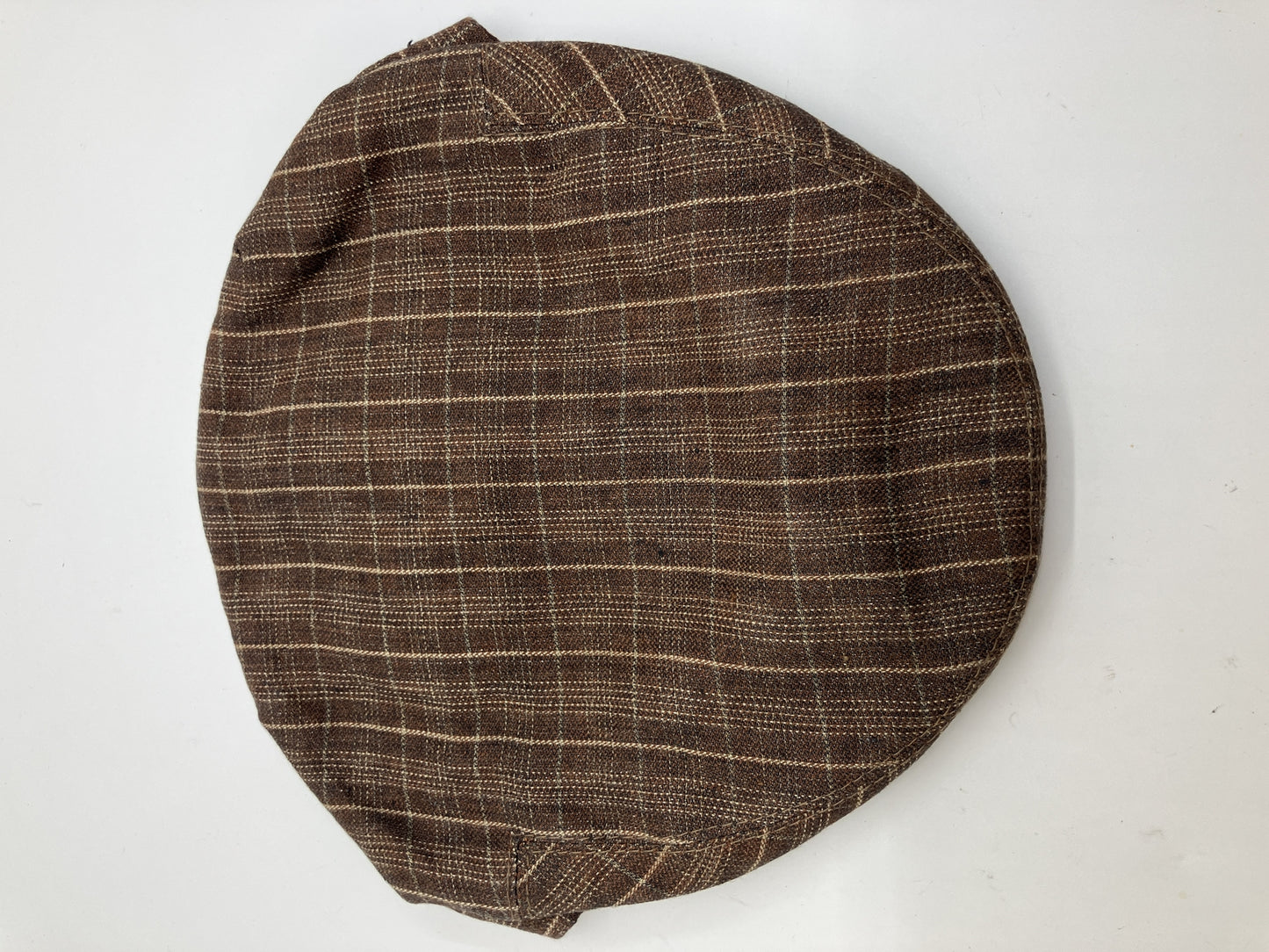 HERMES Motsch Men's 100% Linen Flat Cap Brown Plaid Check Size 59
