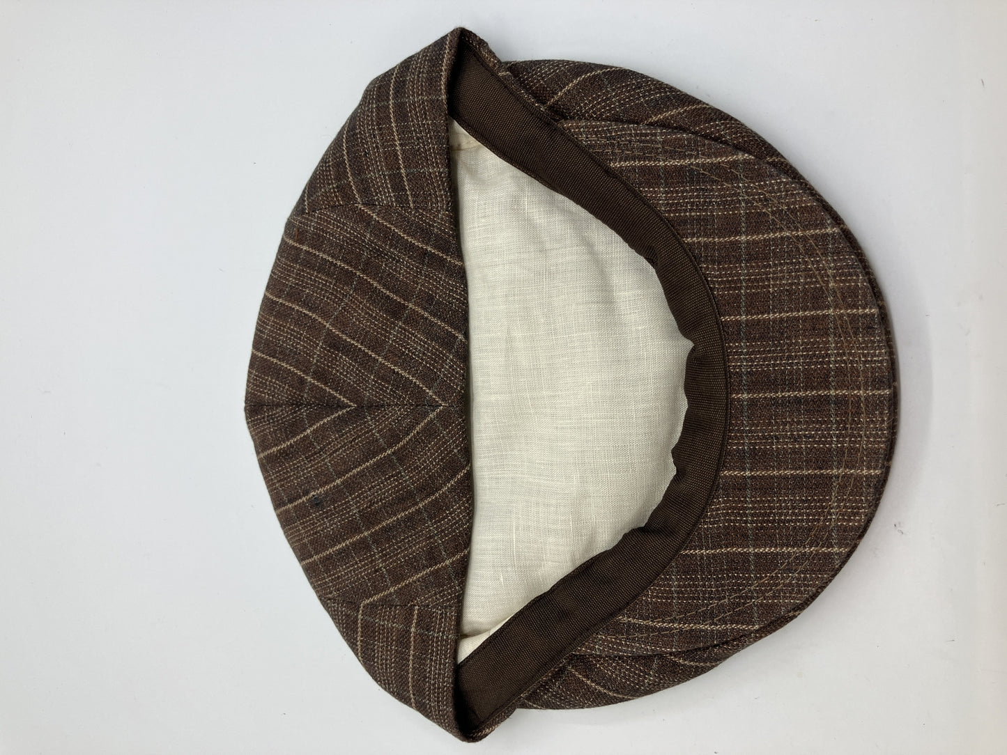 HERMES Motsch Men's 100% Linen Flat Cap Brown Plaid Check Size 59