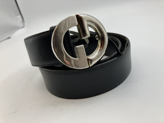 Gucci Leather Belt Old Gucci Total Length 88cm (34.65 inch) Width 3.5cm (1.38 inch) Black &amp; Silver Free Shipping 