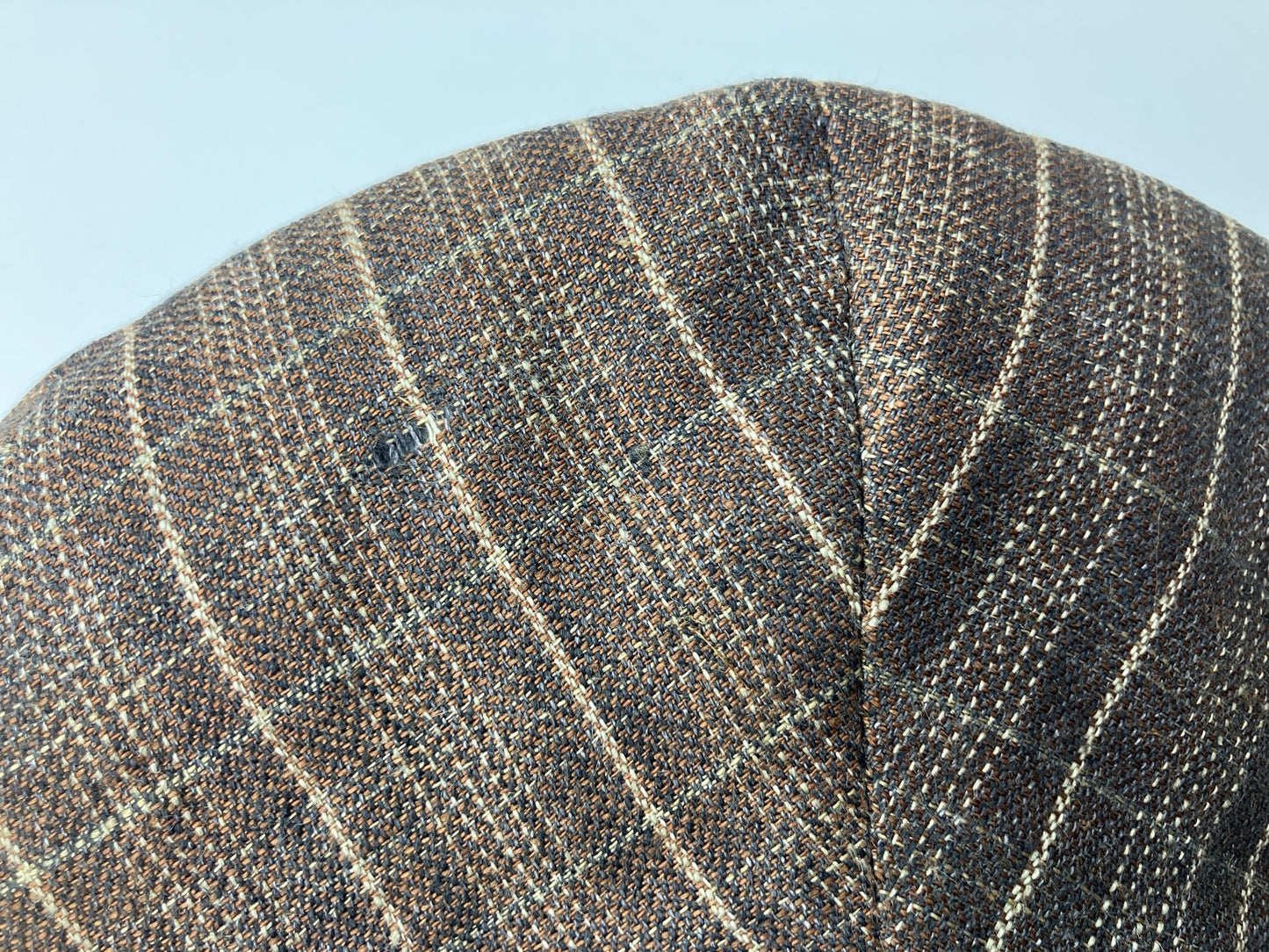 HERMES Motsch Men's 100% Linen Flat Cap Brown Plaid Check Size 59