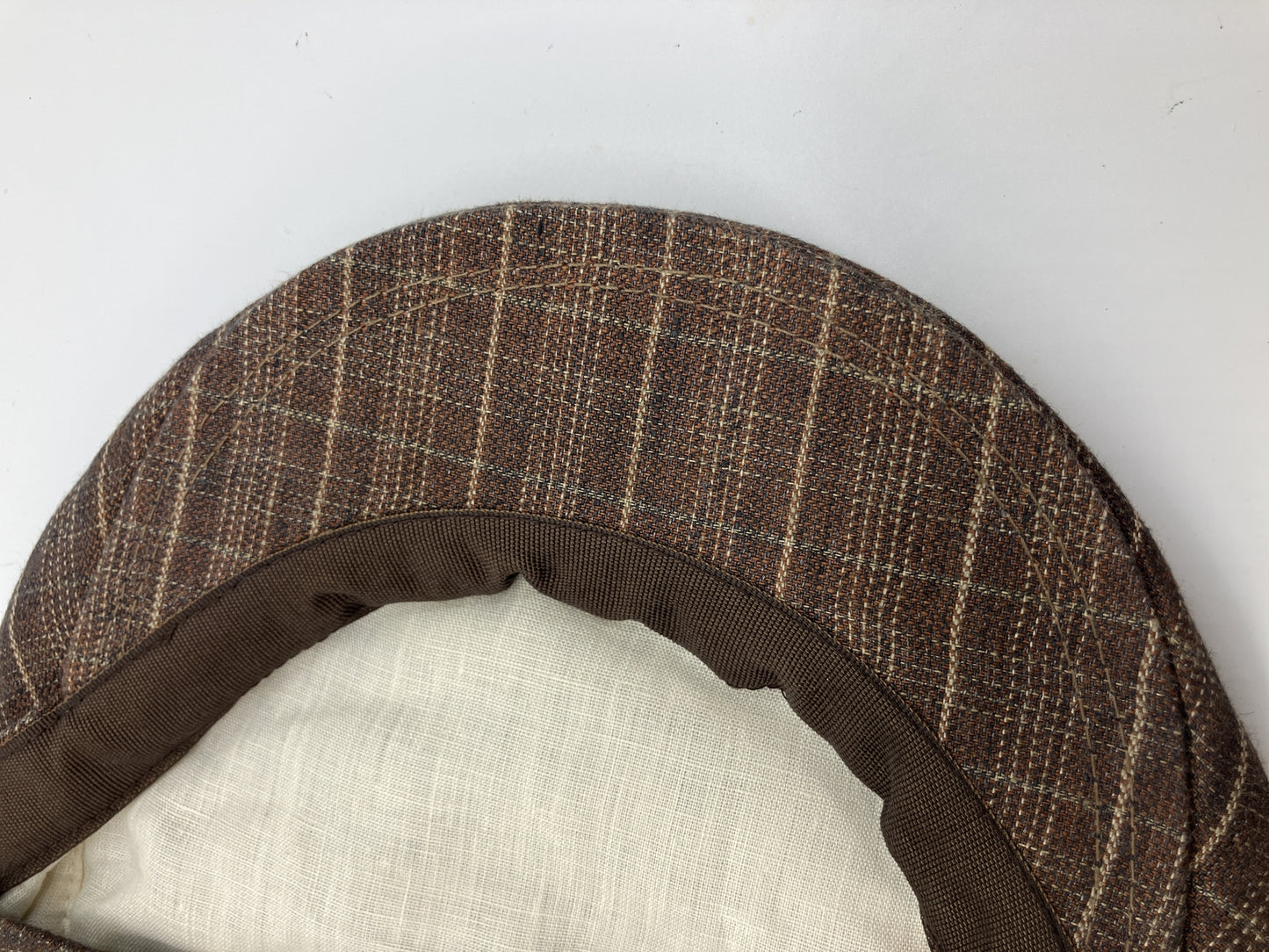 HERMES Motsch Men's 100% Linen Flat Cap Brown Plaid Check Size 59