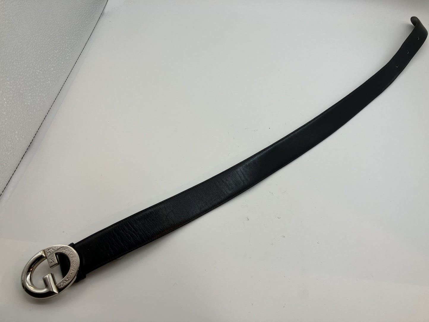 Gucci Leather Belt Old Gucci Total Length 88cm (34.65 inch) Width 3.5cm (1.38 inch) Black &amp; Silver Free Shipping 