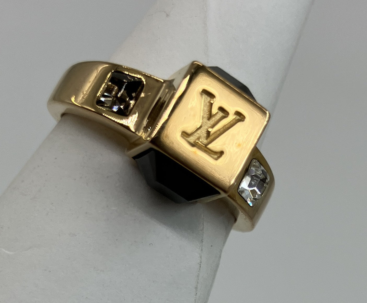 Louis Vuitton Gamble Ring Gold Crystal Black M75426 Size US 5.5 EU 50 JP 10