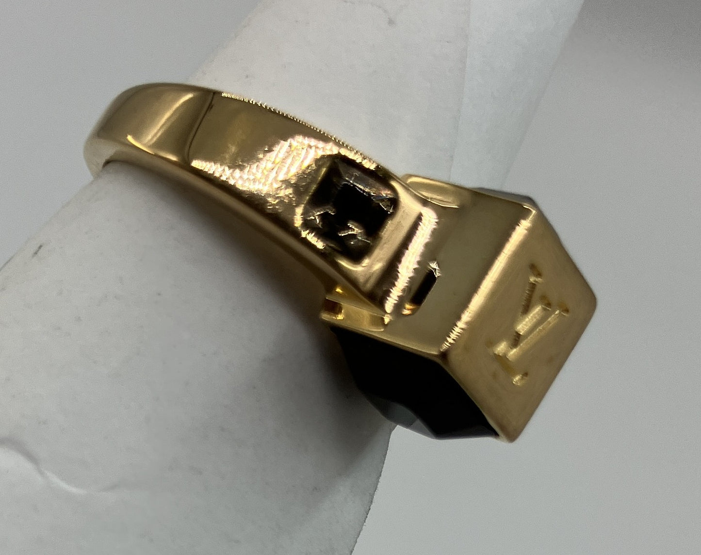 Louis Vuitton Gamble Ring Gold Crystal Black M75426 Size US 5.5 EU 50 JP 10