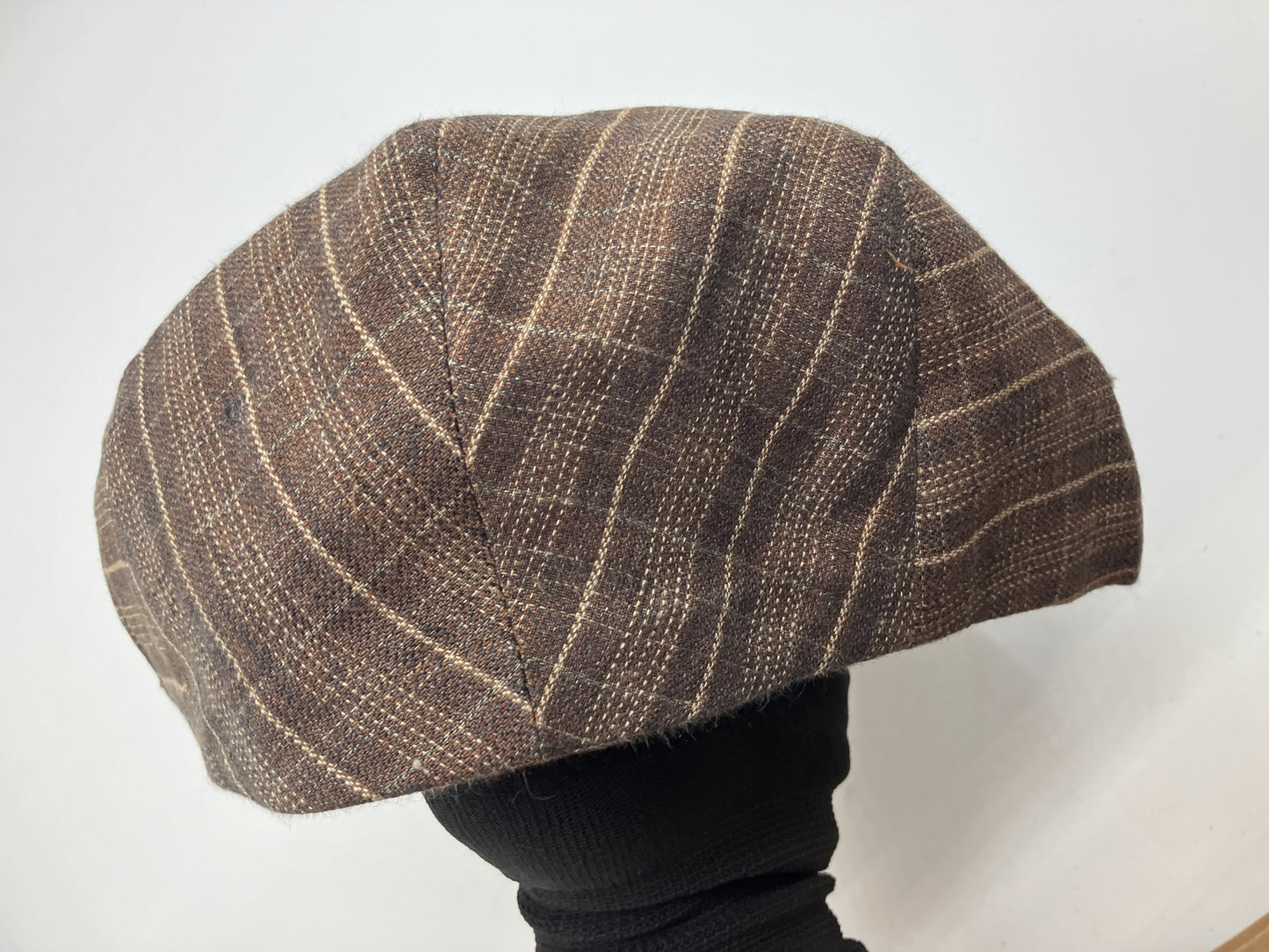 HERMES Motsch Men's 100% Linen Flat Cap Brown Plaid Check Size 59