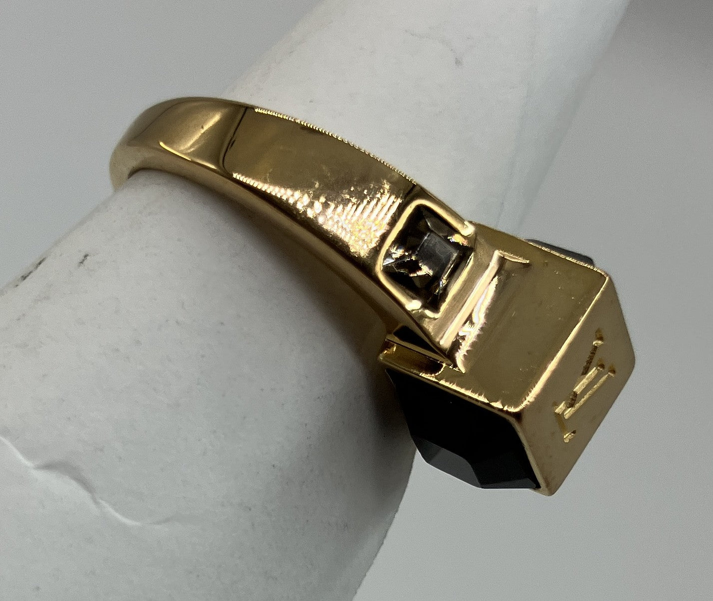 Louis Vuitton Gamble Ring Gold Crystal Black M75426 Size US 5.5 EU 50 JP 10