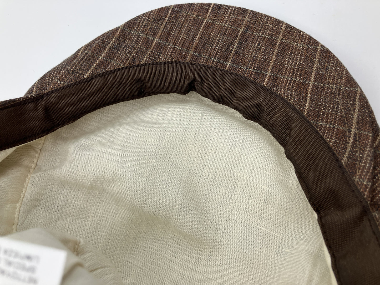 HERMES Motsch Men's 100% Linen Flat Cap Brown Plaid Check Size 59