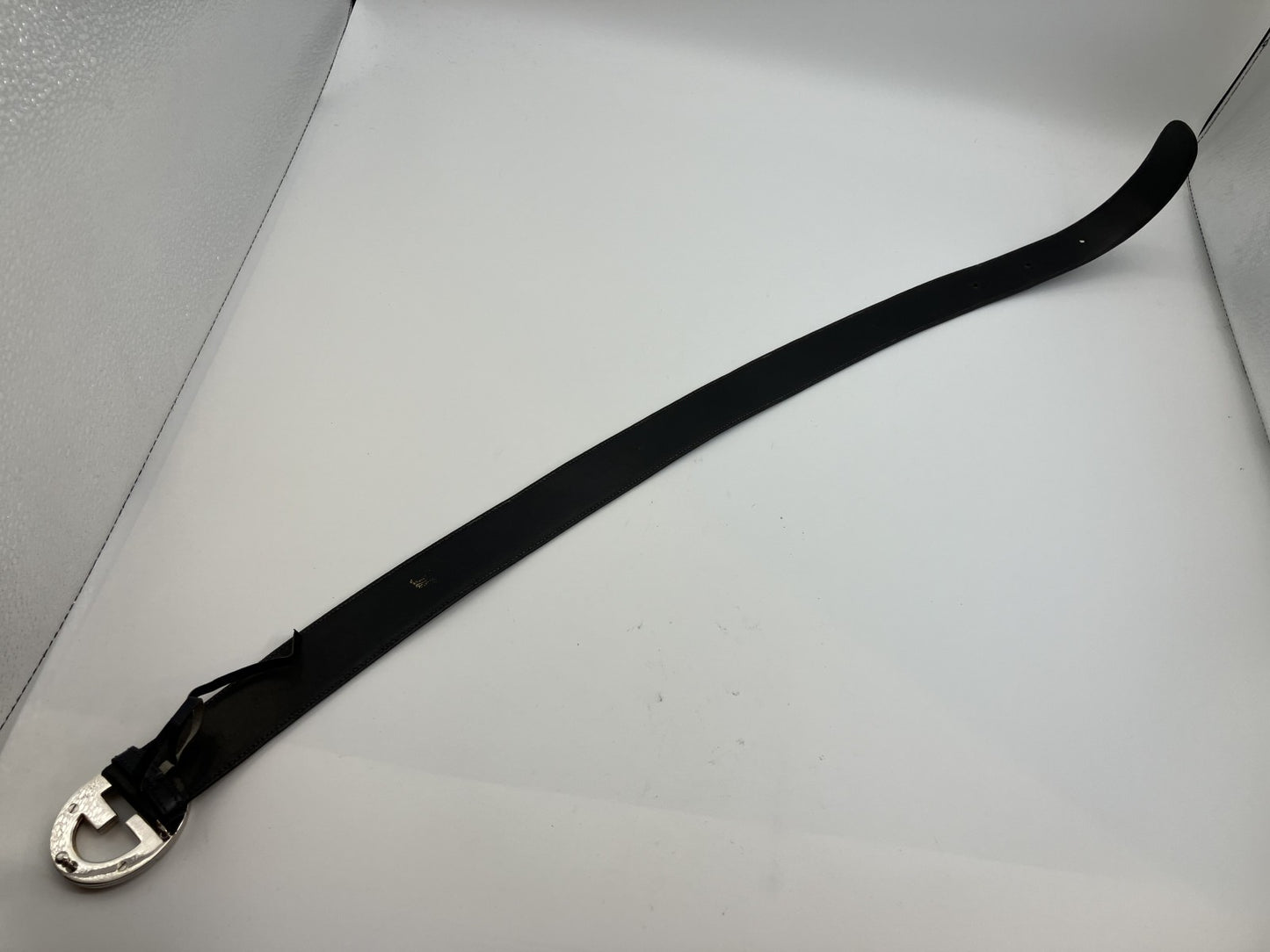 Gucci Leather Belt Old Gucci Length 88 cm(34.65 inch) Width 3.5 cm(1.38 inch)Black & Silver