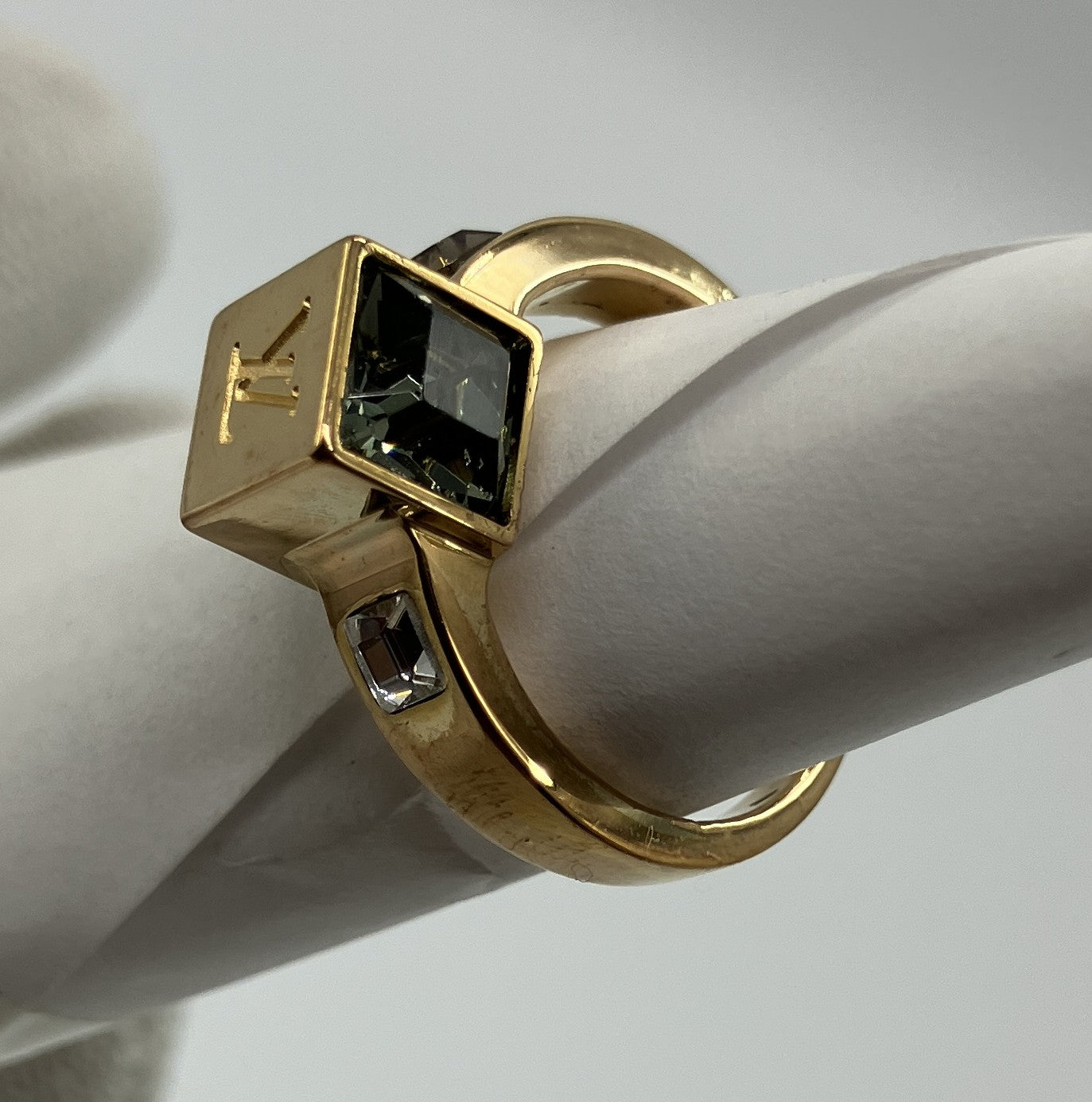 Louis Vuitton Gamble Ring Gold Crystal Black M75426 Size US 5.5 EU 50 JP 10