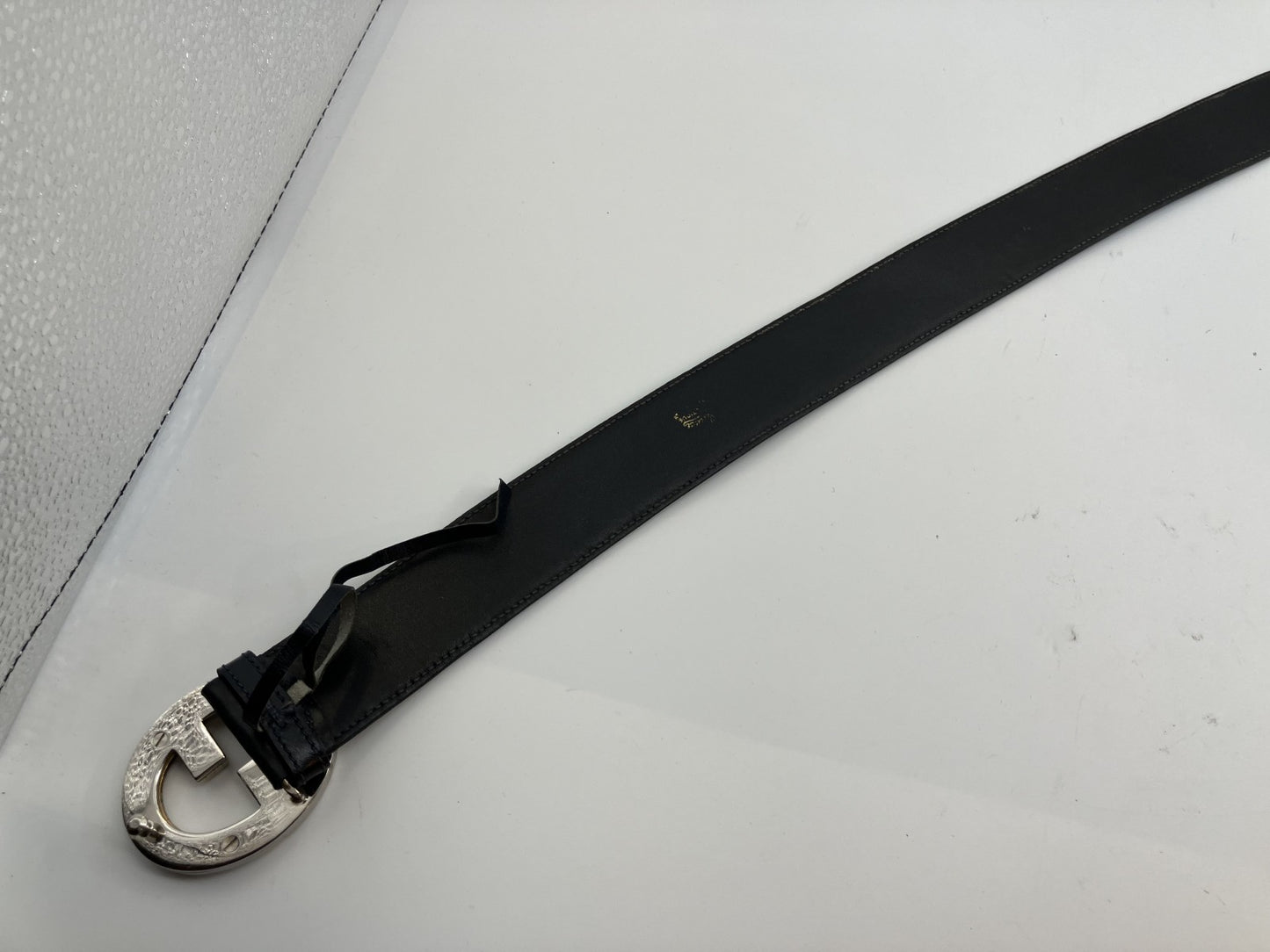 Gucci Leather Belt Old Gucci Total Length 88cm (34.65 inch) Width 3.5cm (1.38 inch) Black &amp; Silver Free Shipping 