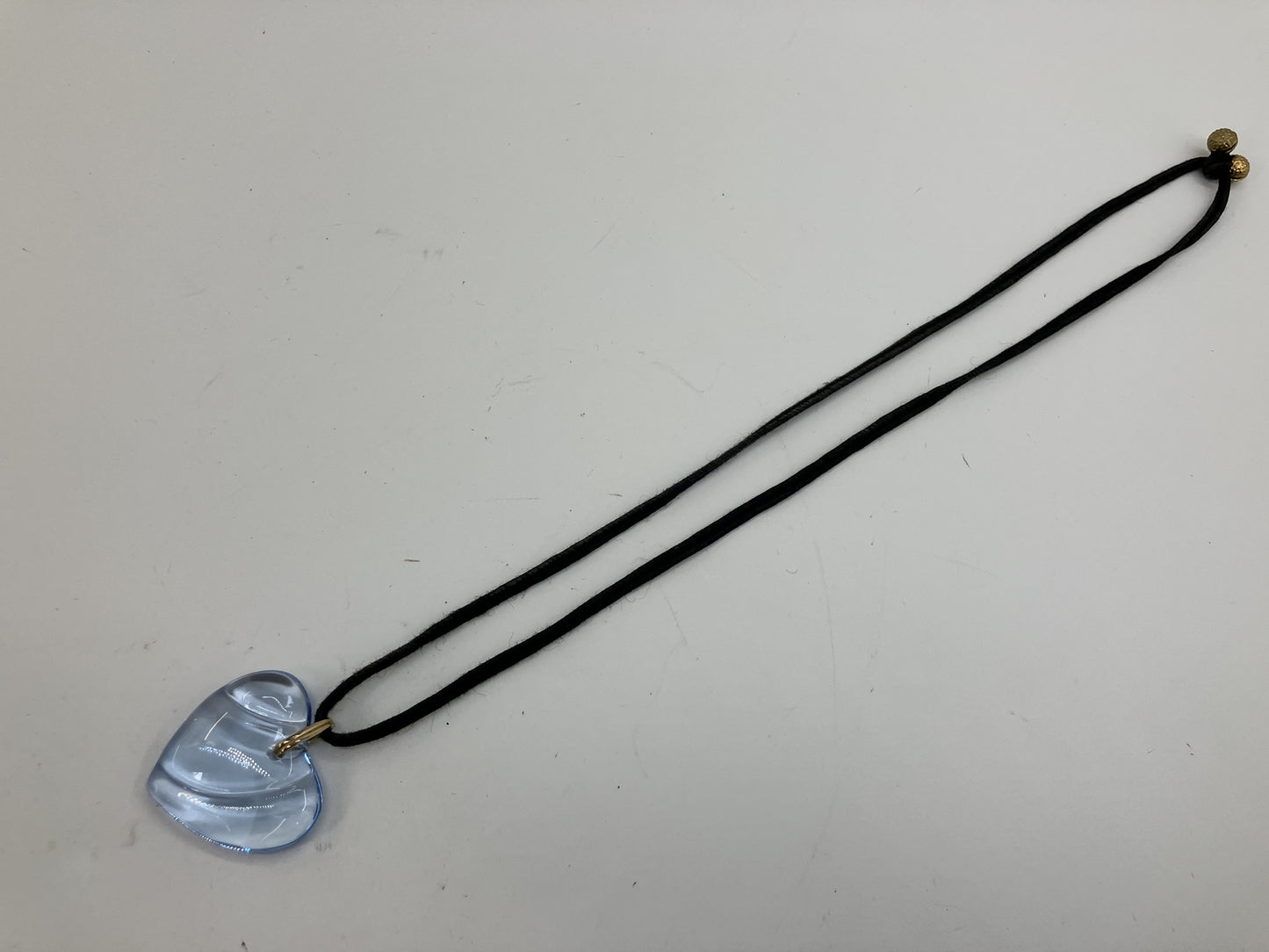 Baccarat Heart Crystal Pendant Necklace Light Blue Black Cord Box Pouch