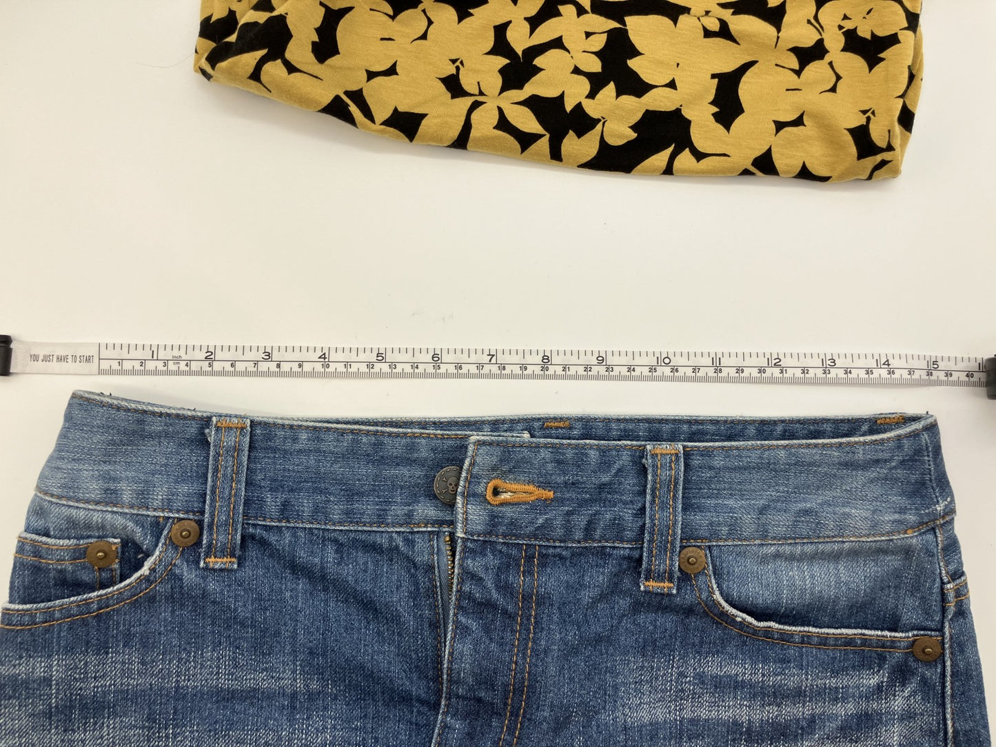 Yellow camisole with cups and denim mini skirt set