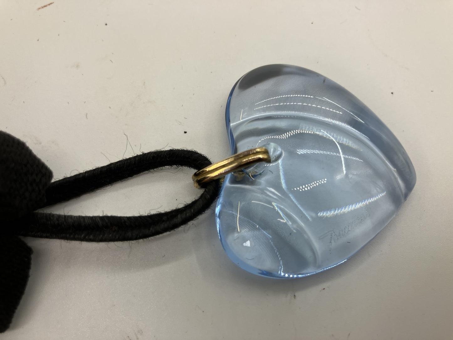 Baccarat Heart Crystal Pendant Necklace Light Blue Black Cord Box Pouch
