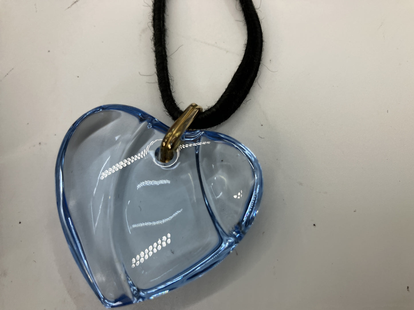 Baccarat Heart Crystal Pendant Necklace Light Blue Black Cord Box Pouch
