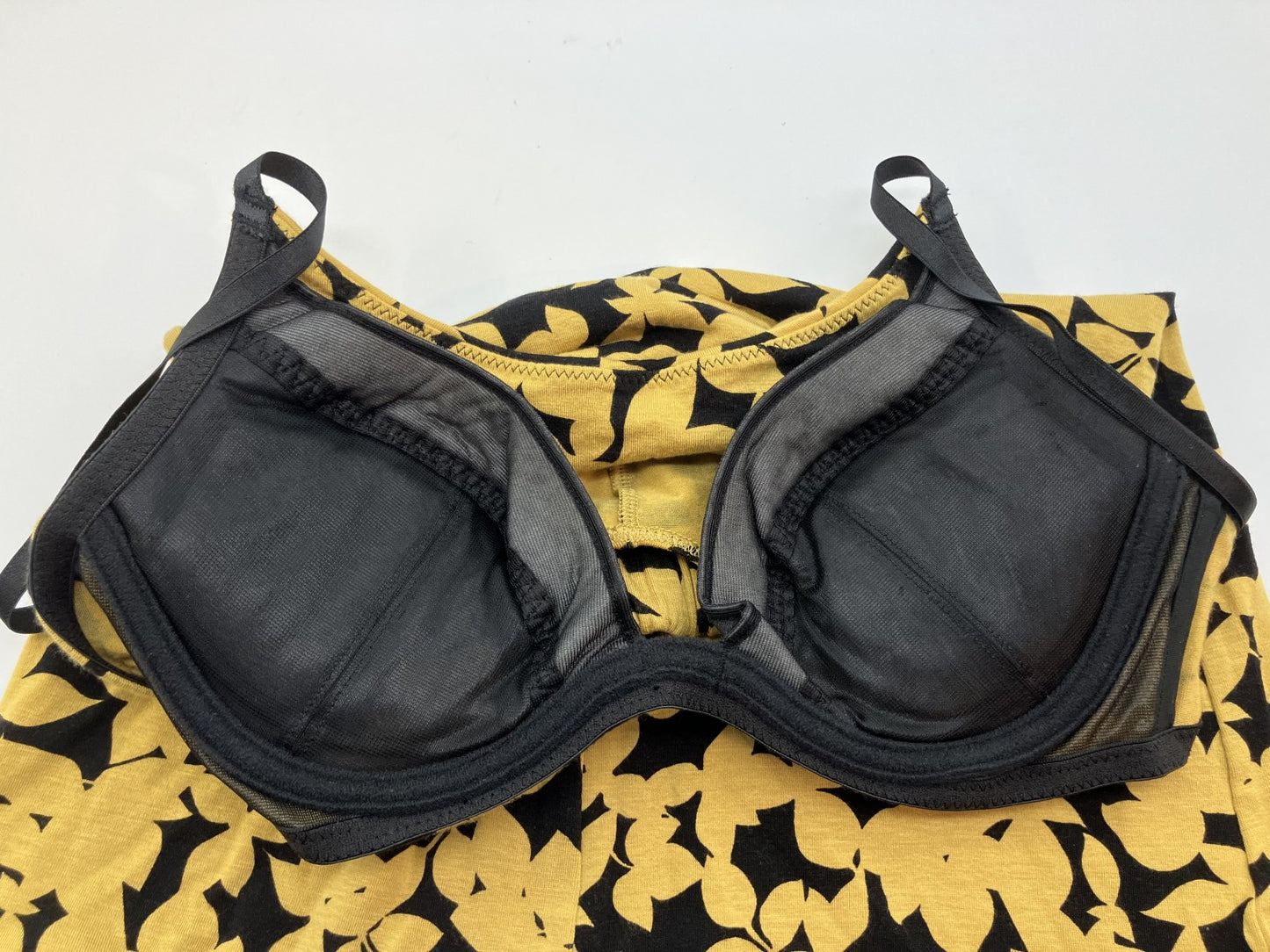 Yellow camisole with cups and denim mini skirt set