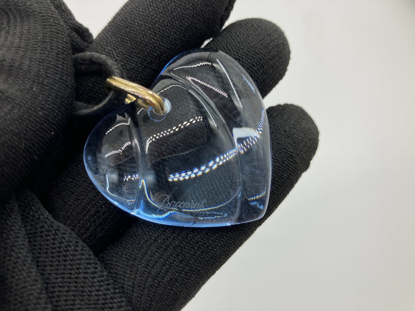 Baccarat Heart Crystal Pendant Necklace Light Blue Black Cord Box Pouch