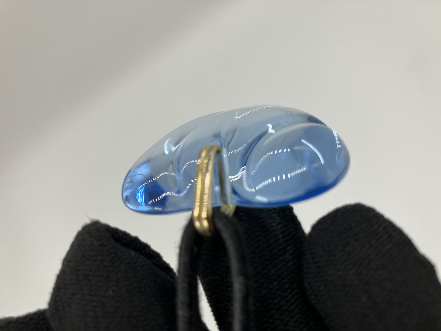 Baccarat Heart Crystal Pendant Necklace Light Blue Black Cord Box Pouch