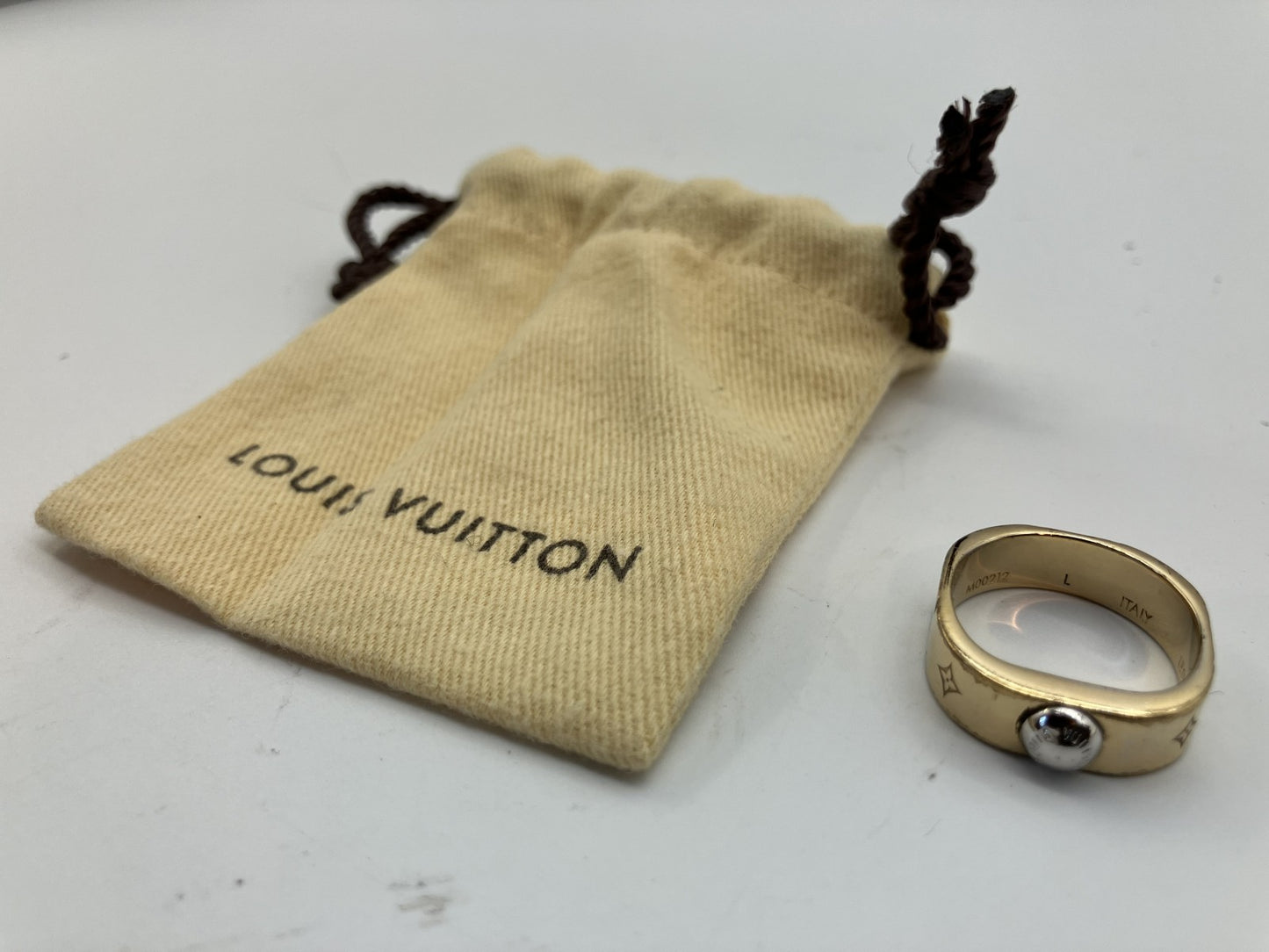 LOUIS VUITTON M00212 Nanogram Ring Size L (JP 15) (US 8) (EU 55) Gold Free Shipping 