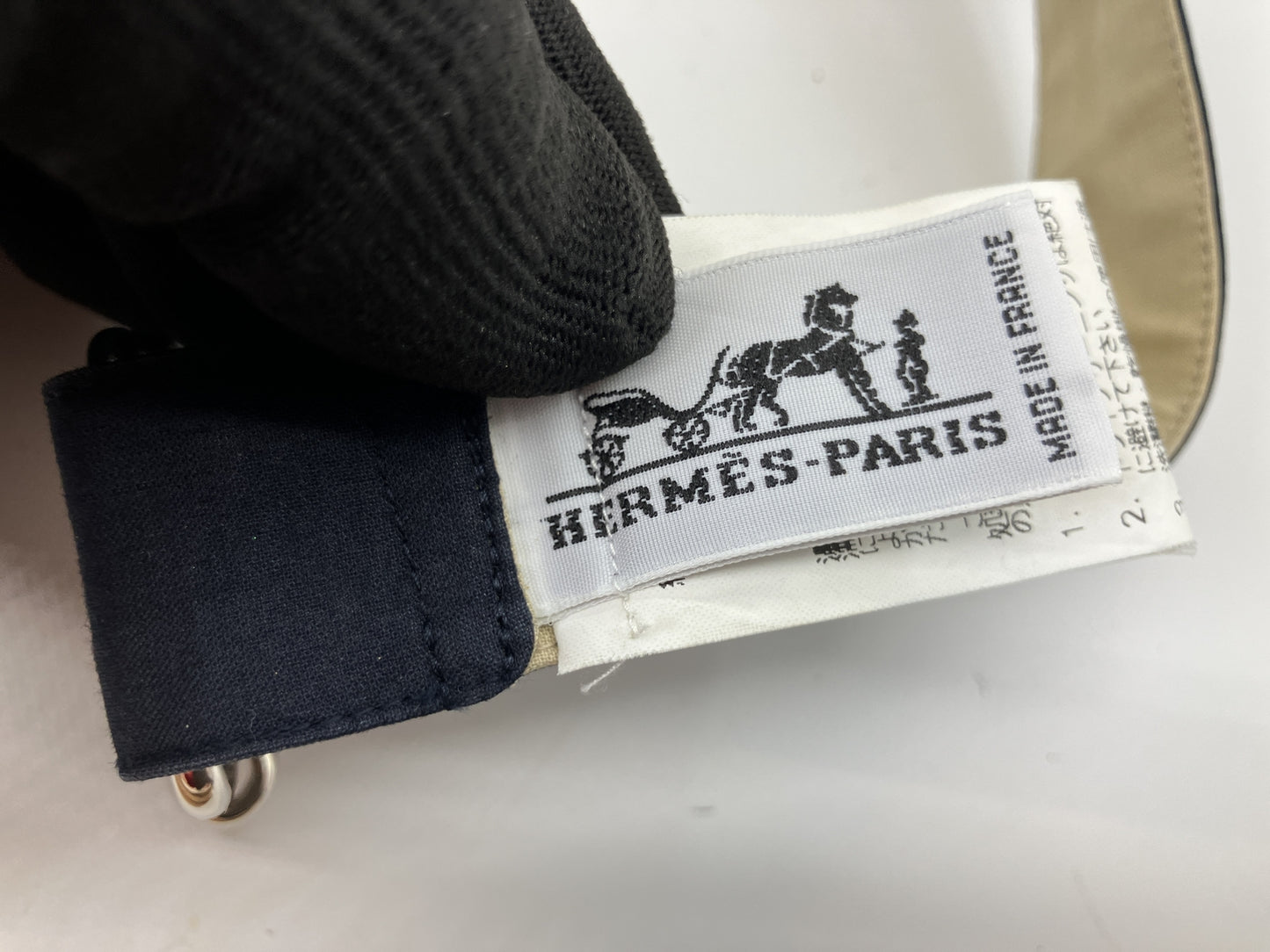 HERMES Paris Dog Coat Cape Cotton Navy Beige Buckle Strap Made in France