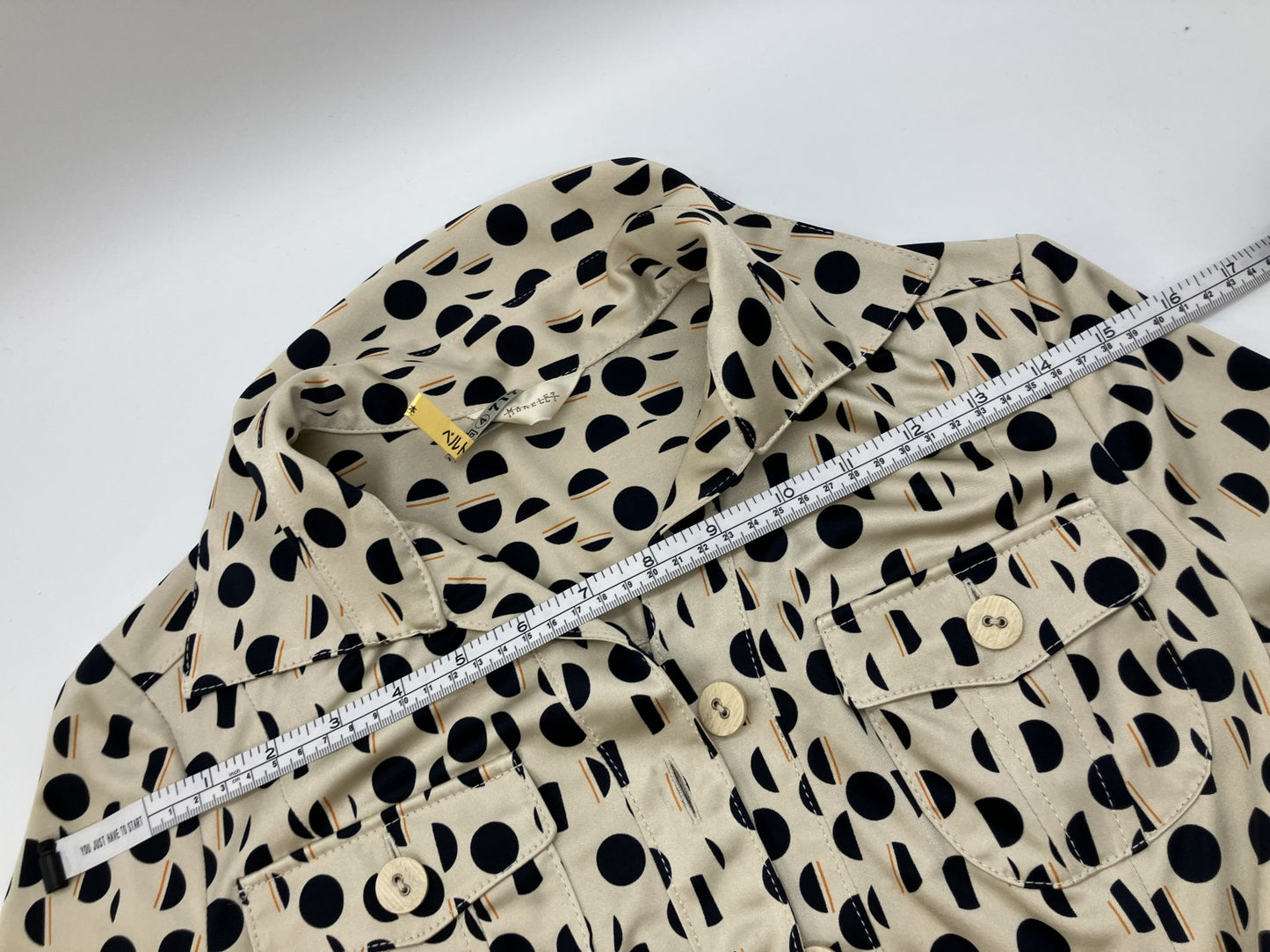 [Wearing picture included] Beige x Navy Dot Pattern Shirt Dress with Belt, Size M